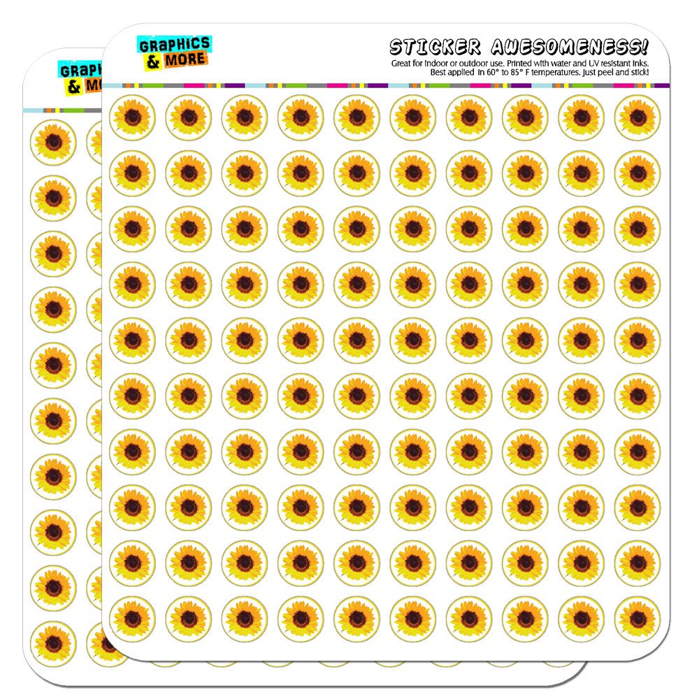 Sunflower Shower 0.5 Inch Planner Stickers for Calendar & Scrapbooking - Opaque Waterproof Decorative Stickers for Bullet Journals, DIY Crafts, and Home Organization
