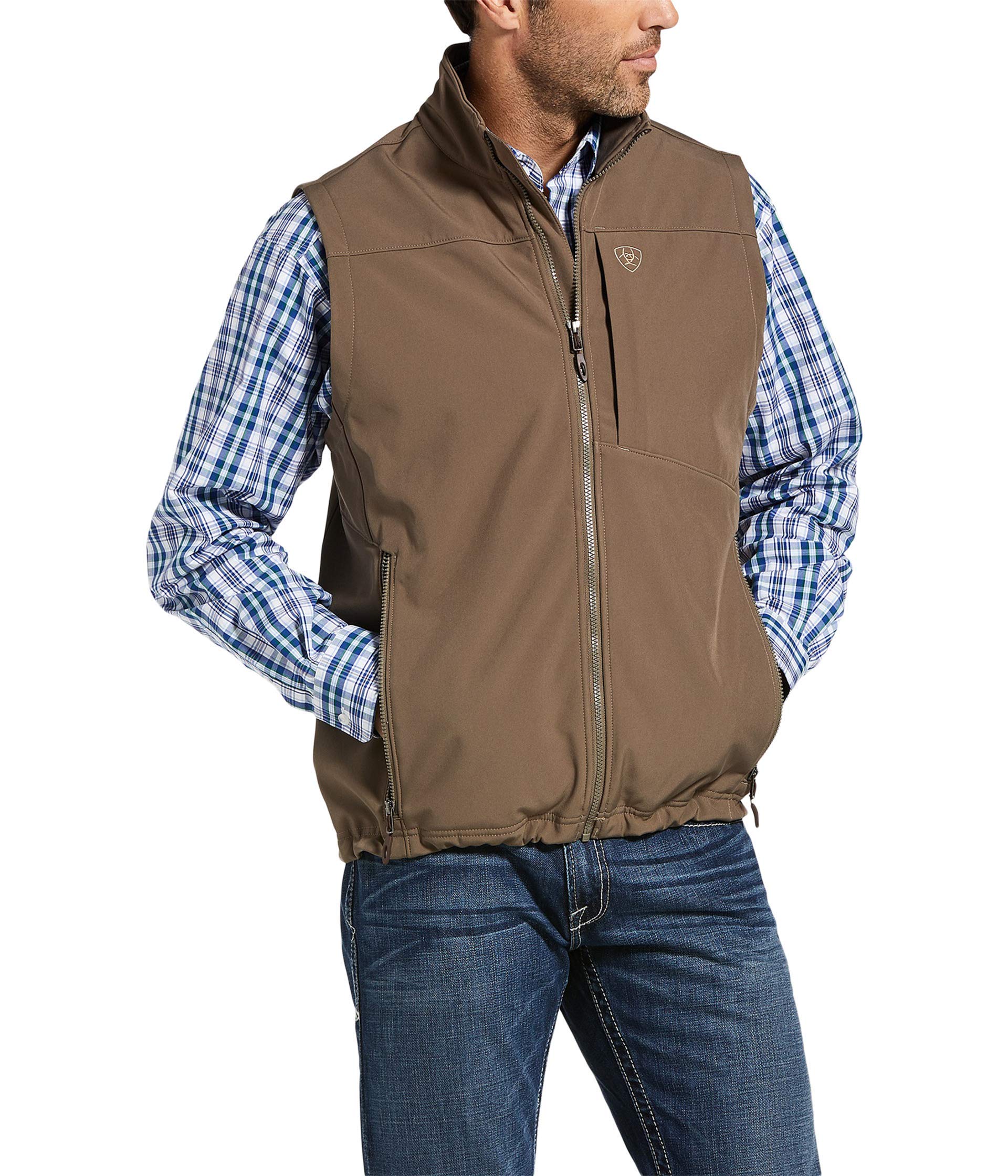 Ariat Men's Camo Logo 2.0 Softshell Vest - Brown, Medium Size | Water-Resistant Hunting Jacket for Outdoor Activities & Casual Wear