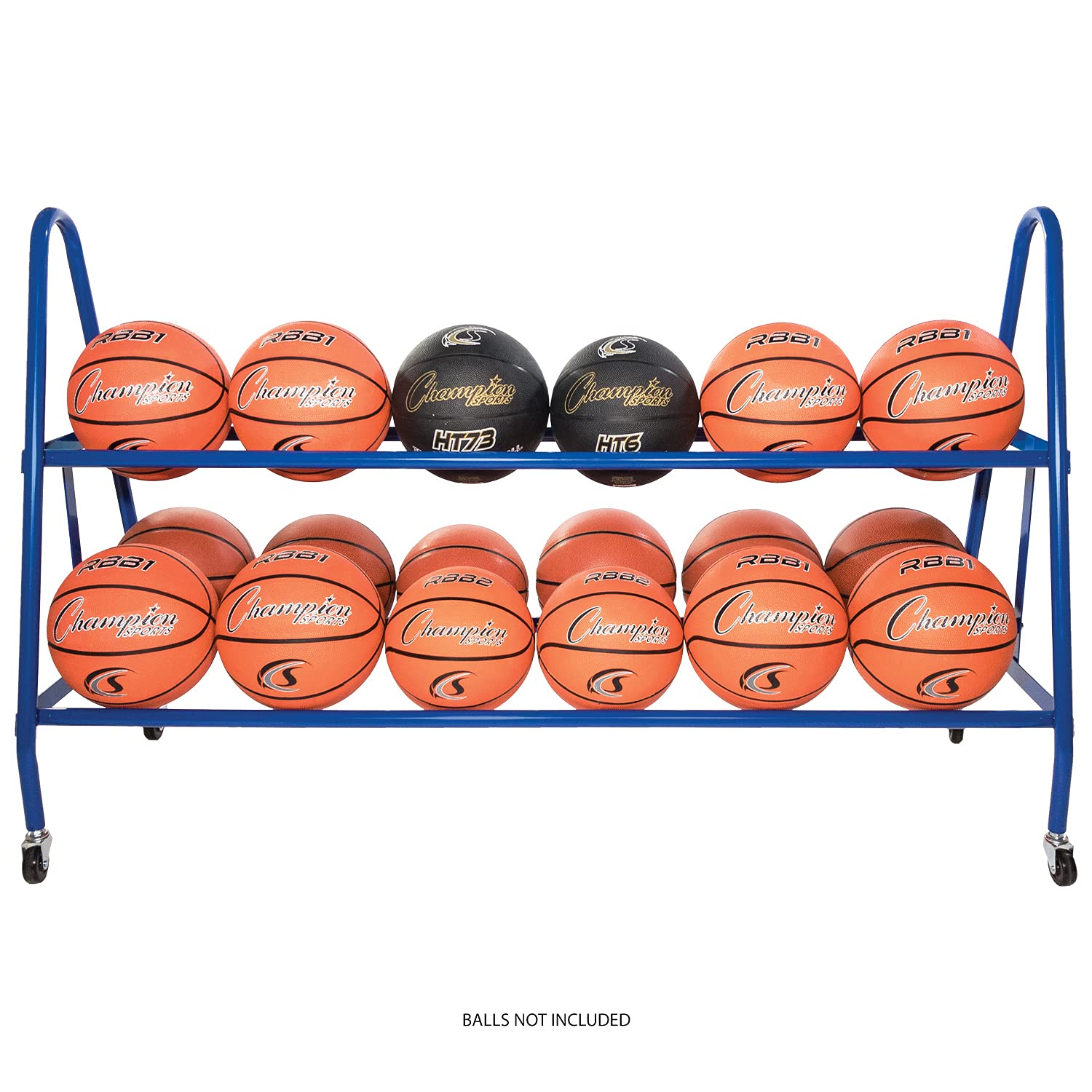 Champion Sports Steel Frame Rolling Basketball Storage Cart - Durable & Portable Sports Equipment Organizer for Gym, Home, or School Use