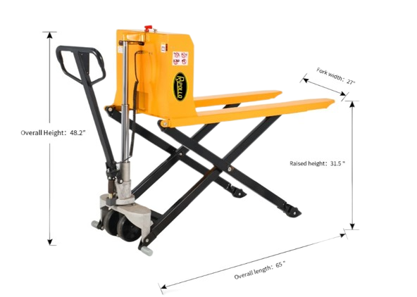 Apollolift A1016 Electric High Lift Pallet Truck - 2200 lbs Capacity, 49