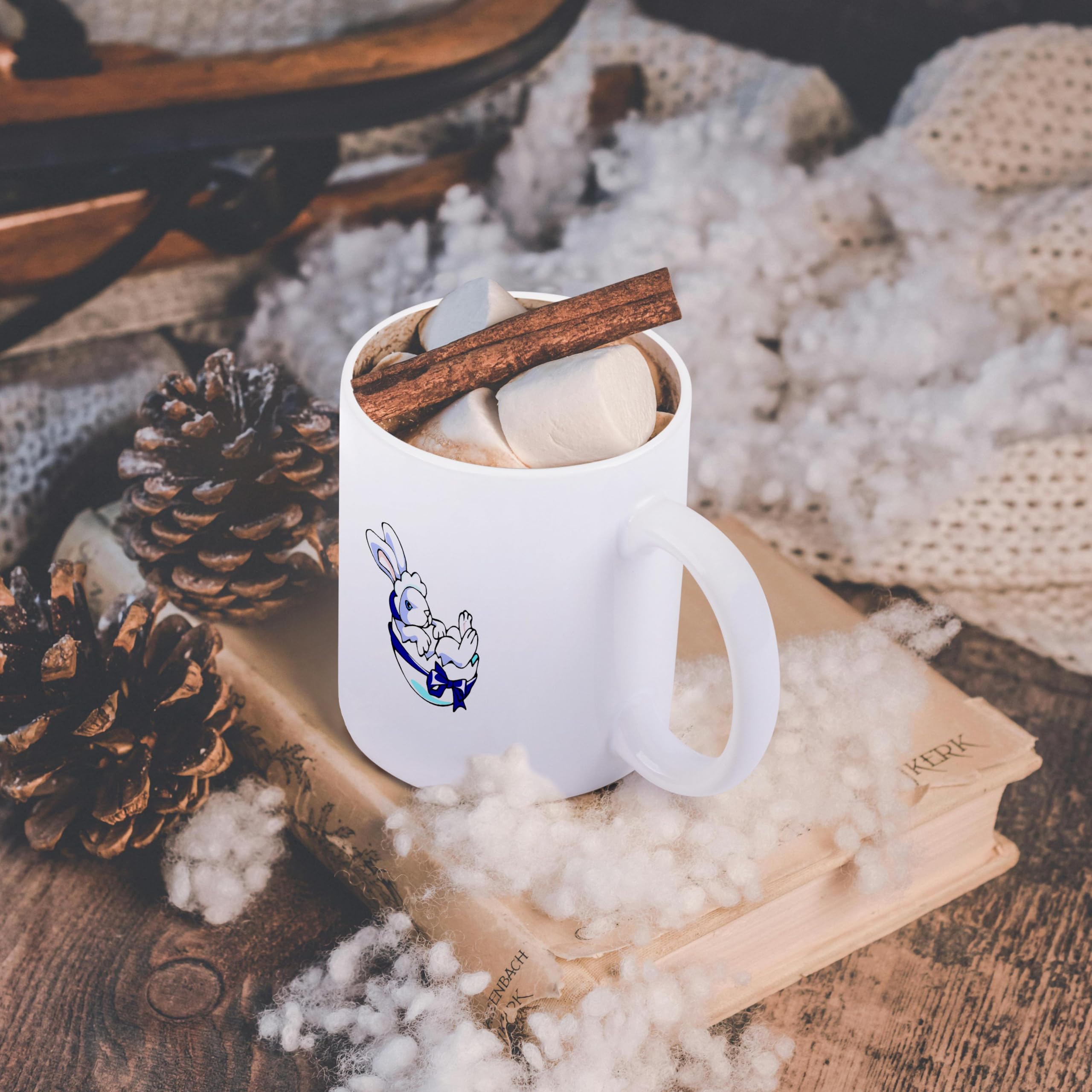 3D Rose 11oz Funny Easter Coffee Mug - Baby Bunny with Blue Ribbon Design, Cute Holiday Gift for Women & Men - Perfect for Easter Celebrations, Office Use & Coffee Lovers