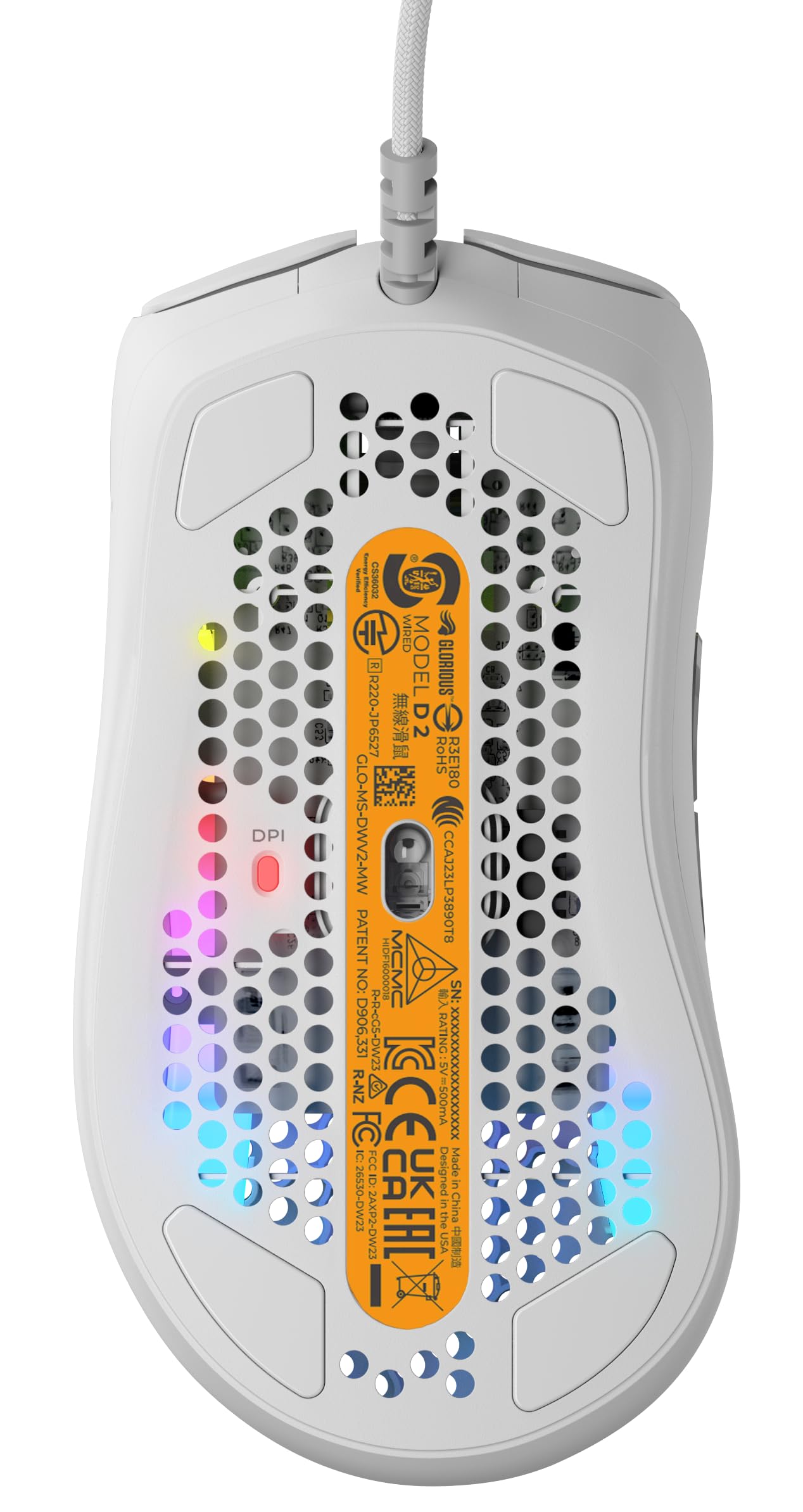 Glorious Model D 2 Wired Gaming Mouse - Ergonomic, Ultra-Light 58g, 26K Optical Sensor, 6 Programmable Buttons, 80M Clicks - Perfect for FPS, MMO, MOBA Games (White) - Ideal for Competitive Gaming & Long Sessions
