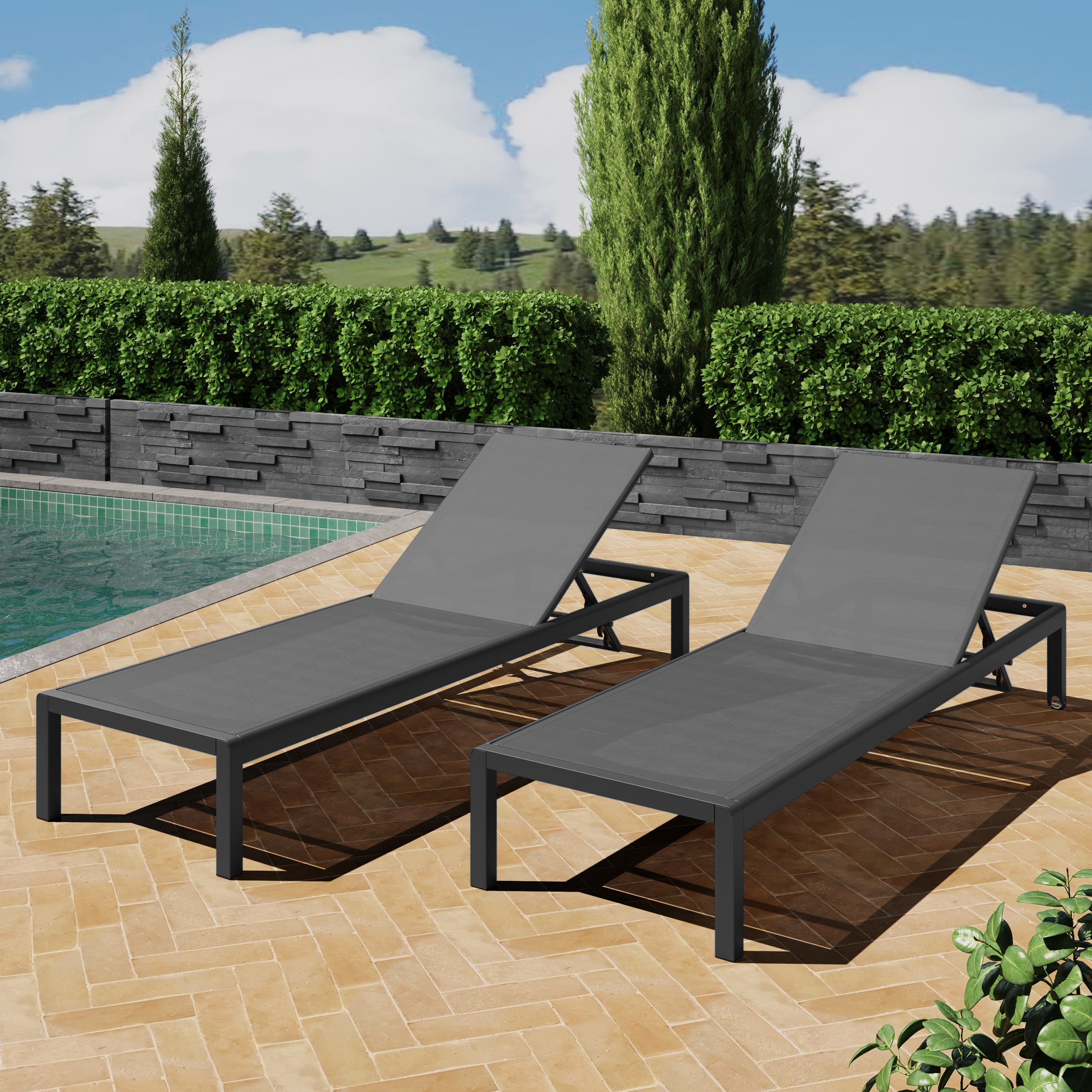 Cape Coral KD Chaise Lounge Set of 2 - Black Modern Patio Furniture for Outdoor Relaxation | Perfect for Poolside, Backyard, and Garden Lounging