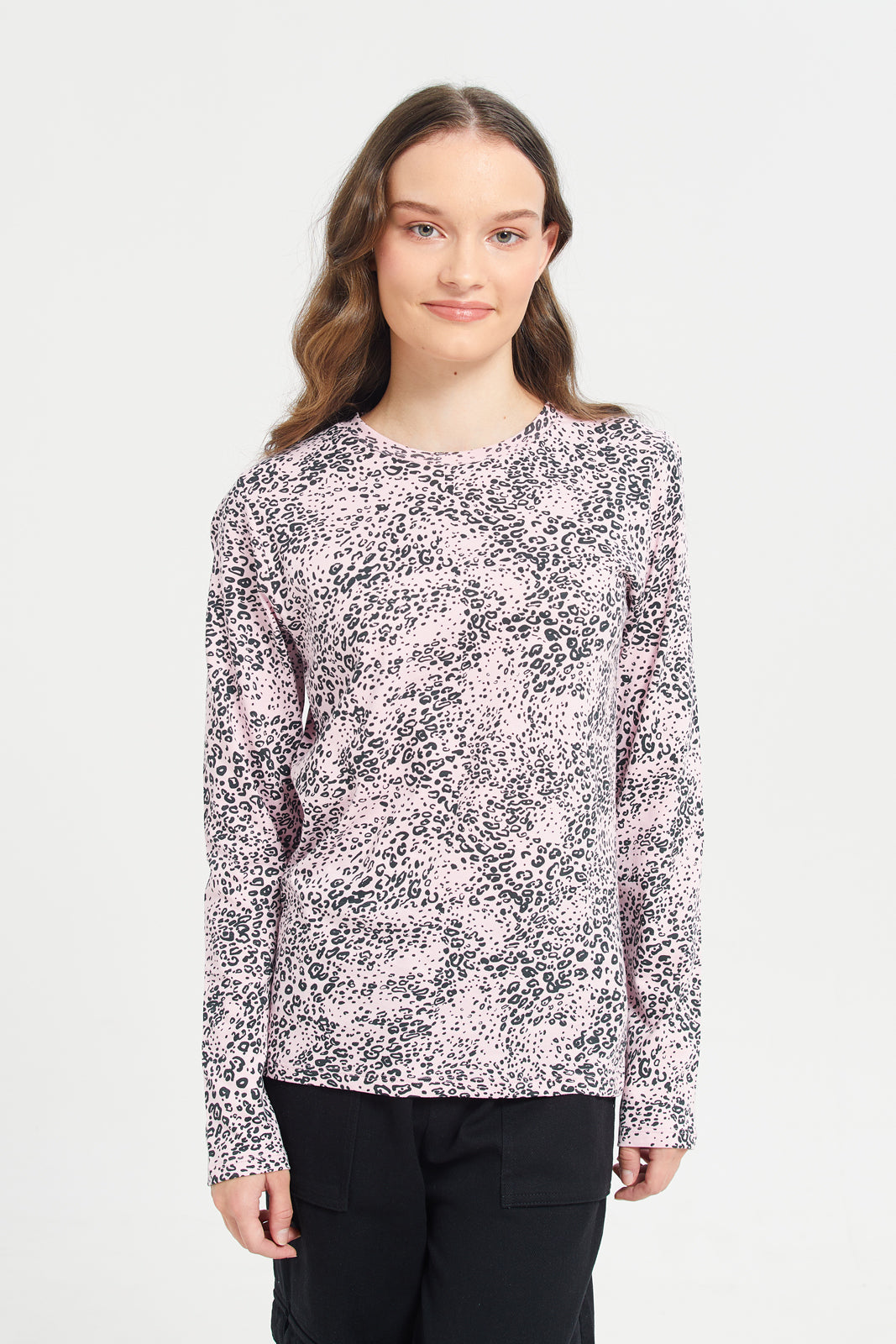 Animal Print Long Sleeve Basic T-Shirts for Women - Soft Cotton Casual Shirt for Fall & Winter - Perfect for Daily Wear, Work, and Weekend Outings