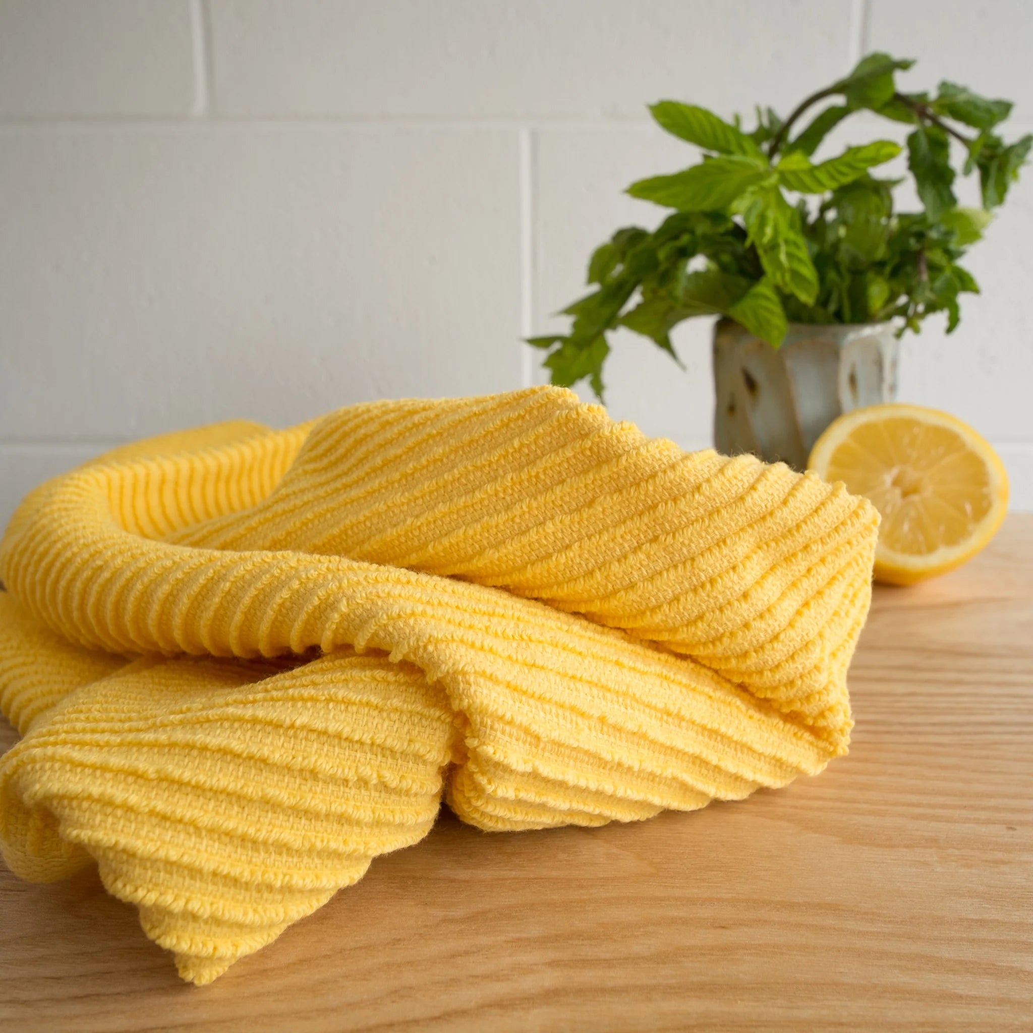 Danica Ripple Terry Cotton Dish Towel - Super Absorbent Kitchen Towels for Drying Dishes & Hands - Lemon Yellow - Perfect for Kitchen, Bathroom & Cleaning Tasks
