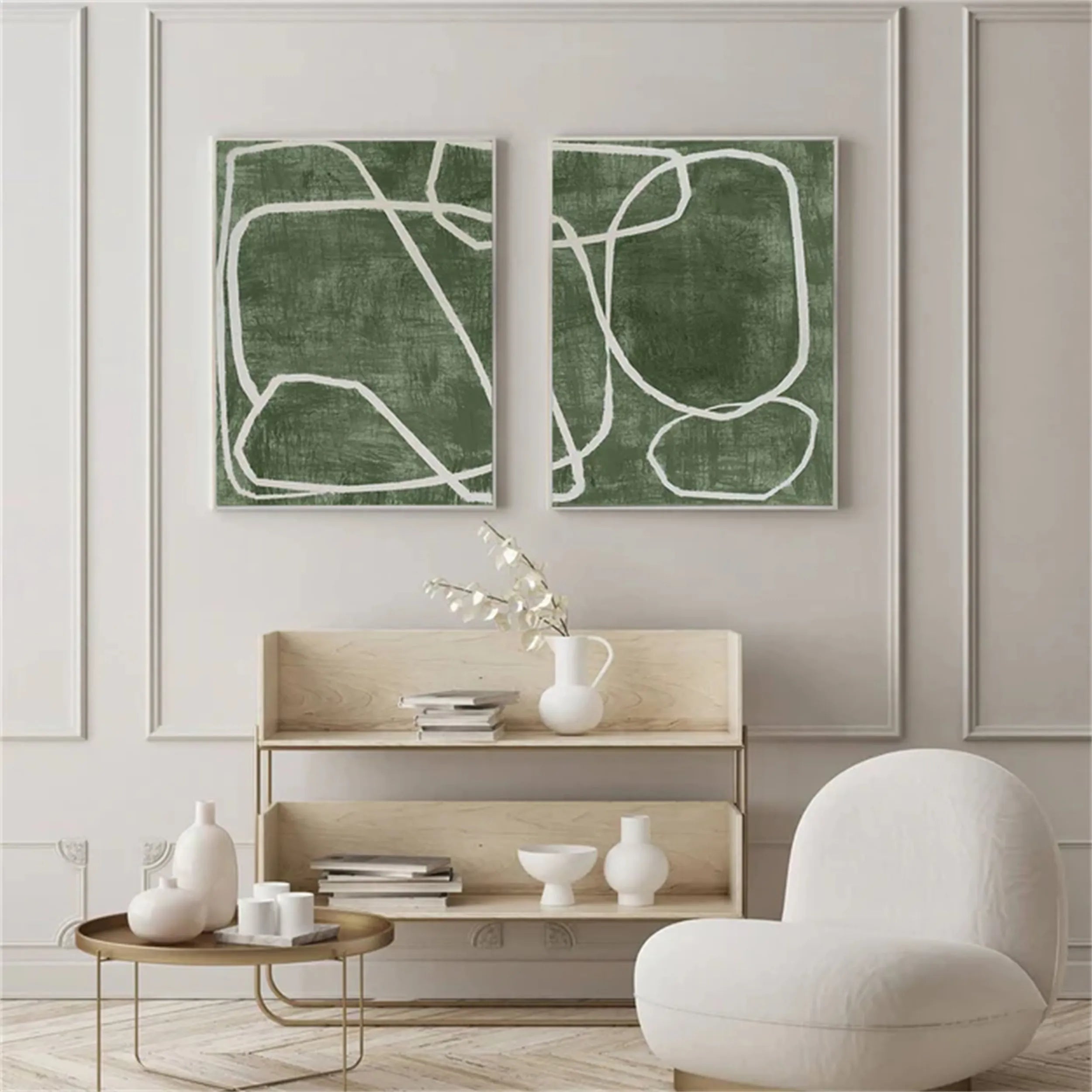 Abstract Blue & Green Wall Art Set of 2 Paintings - Modern Canvas Prints for Living Room, Bedroom & Office Decor #BG059