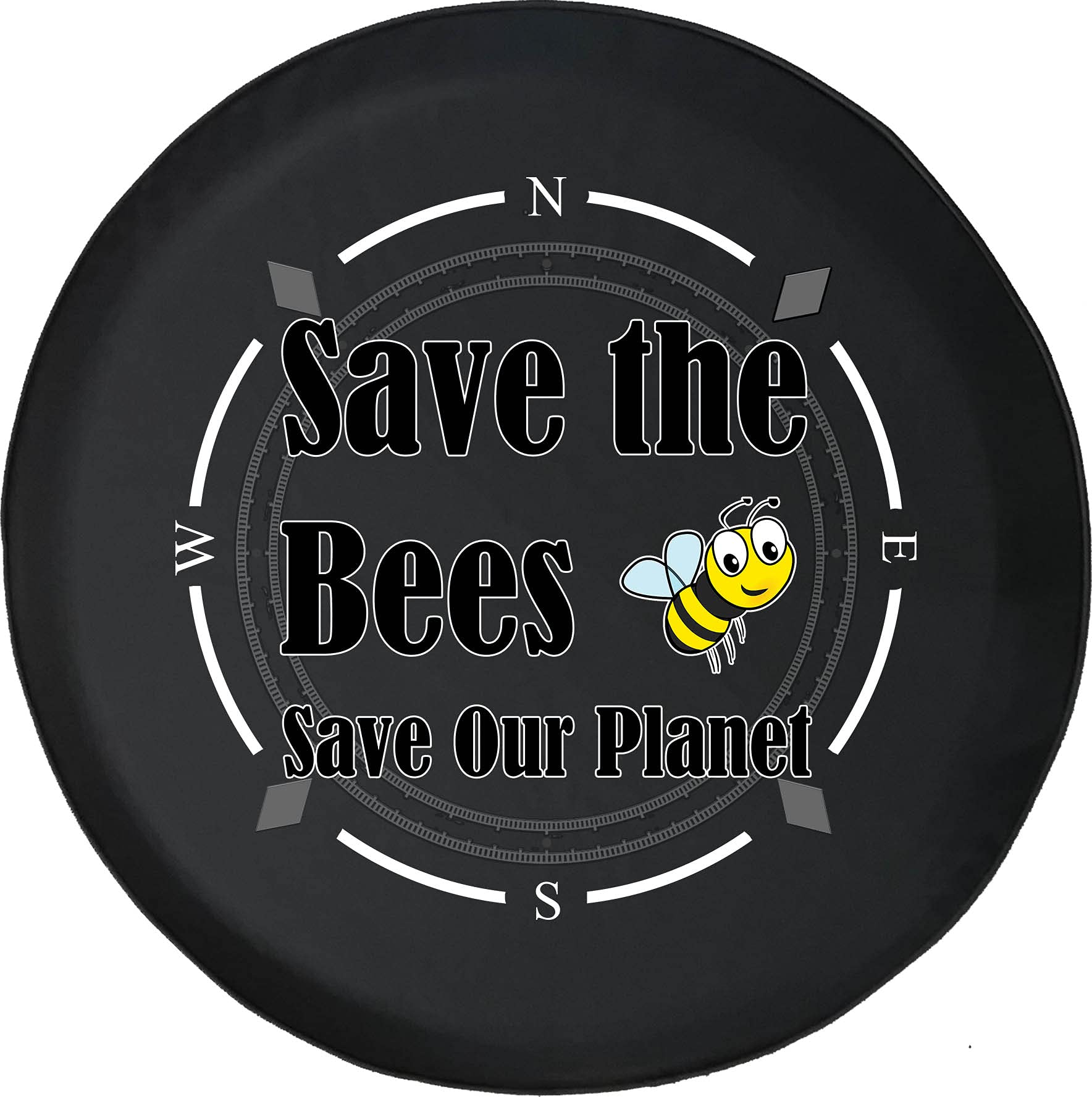 American Unlimited Spare Tire Cover with Compass Design - Save The Bees & Planet - Universal Fit for SUV, Trailer, RV & Most Vehicles - Durable Wheel Protection for Outdoor Adventures & Road Trips