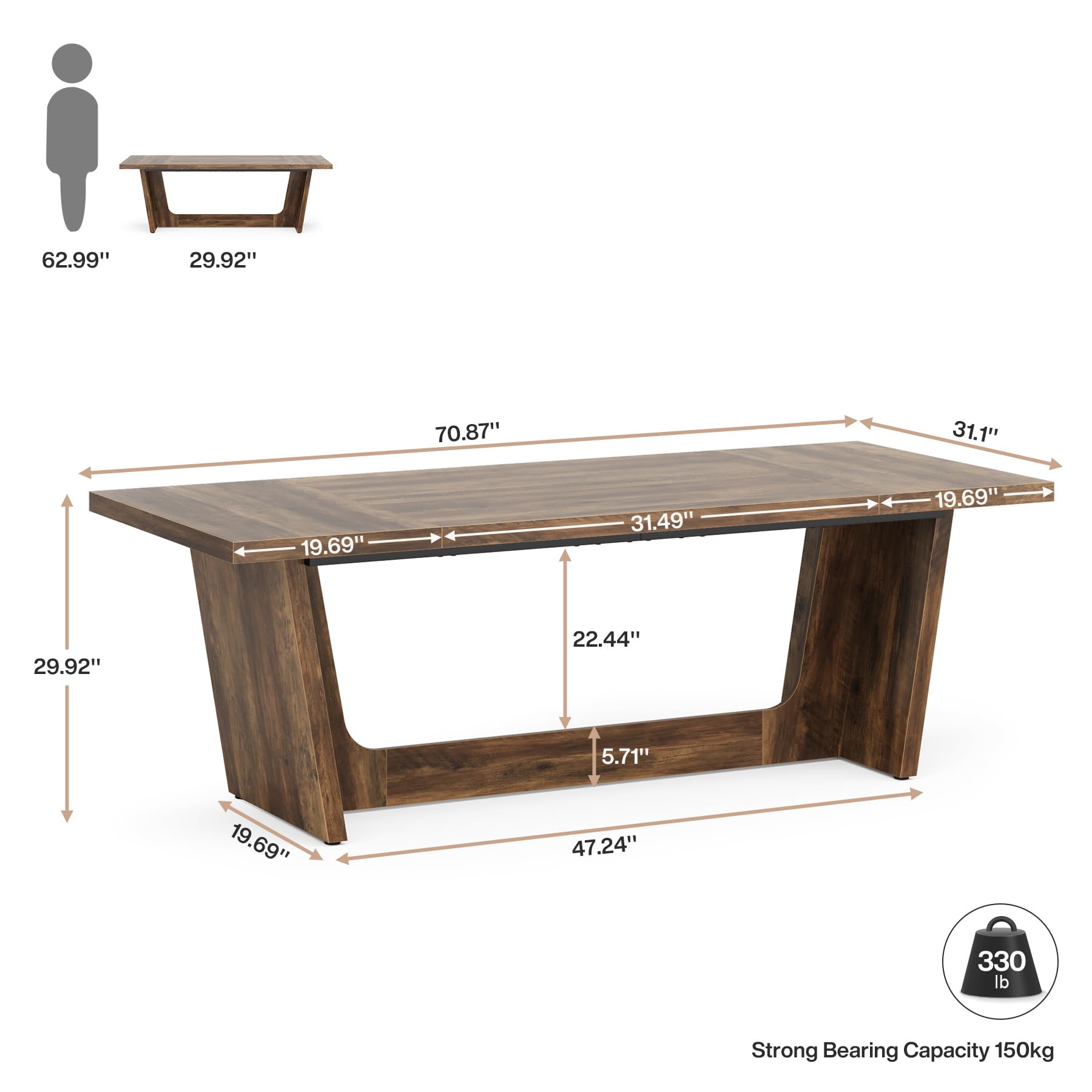 Tribesigns 70.87-Inch Executive Computer Desk - Solid Wood Home Office Desk with Industrial Style, Large Writing Table for Business & Study, Brown - Perfect for Home Office, Gaming Setup & Remote Workstation