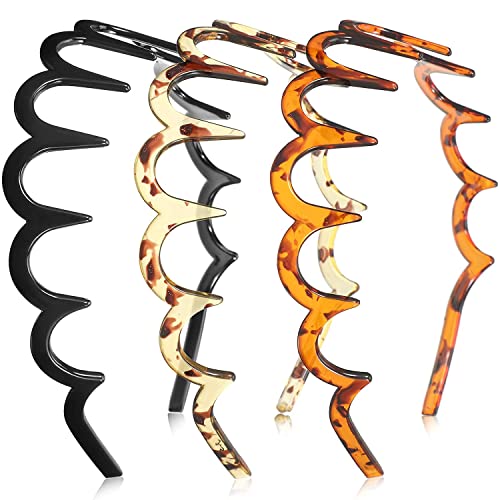 BAKEFY Zig Zag Shark Tooth Headbands for Women & Girls - 2 Pack U-Shaped Plastic Hair Bands with Wave Design - Perfect for Styling, Costume Parties, and 80s Retro Fashion Looks