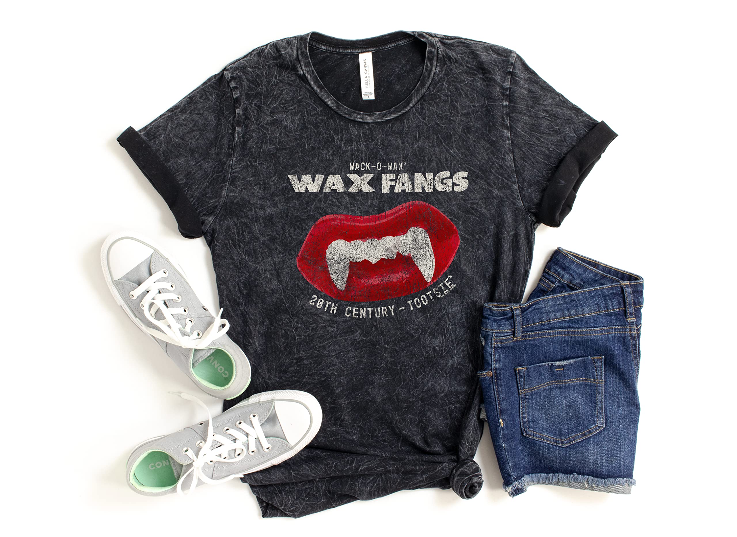 Fangs! Wack-O-Wax® Grunge Mineral Wash Graphic T-Shirt - Unisex Vintage Rock Tee for Concerts & Streetwear Fashion