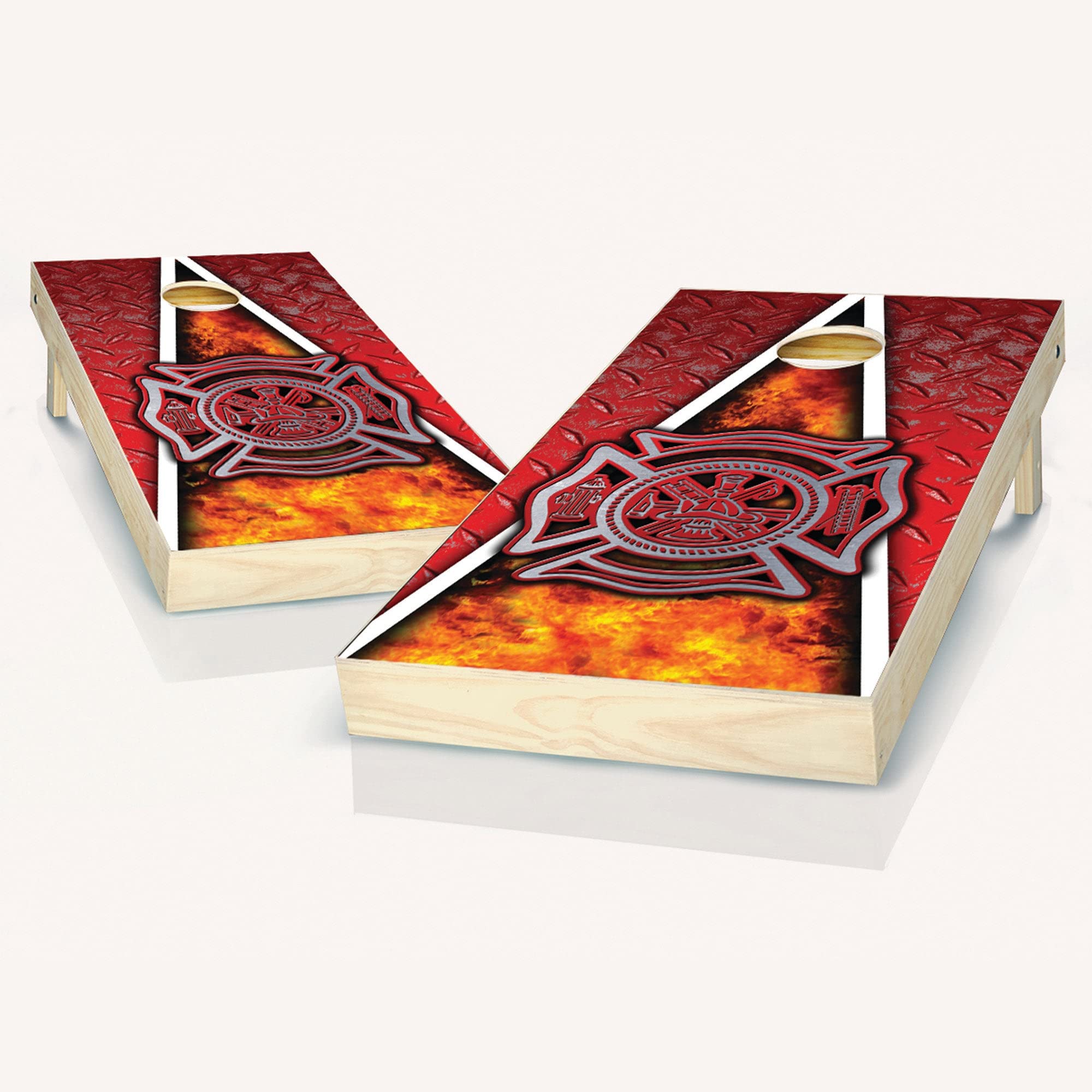Firefighter Emblem Cornhole Game Set - 2 Premium Wooden Cornhole Boards & 8 Bean Bags for Outdoor Tailgating, Backyard Parties, and BBQ Events
