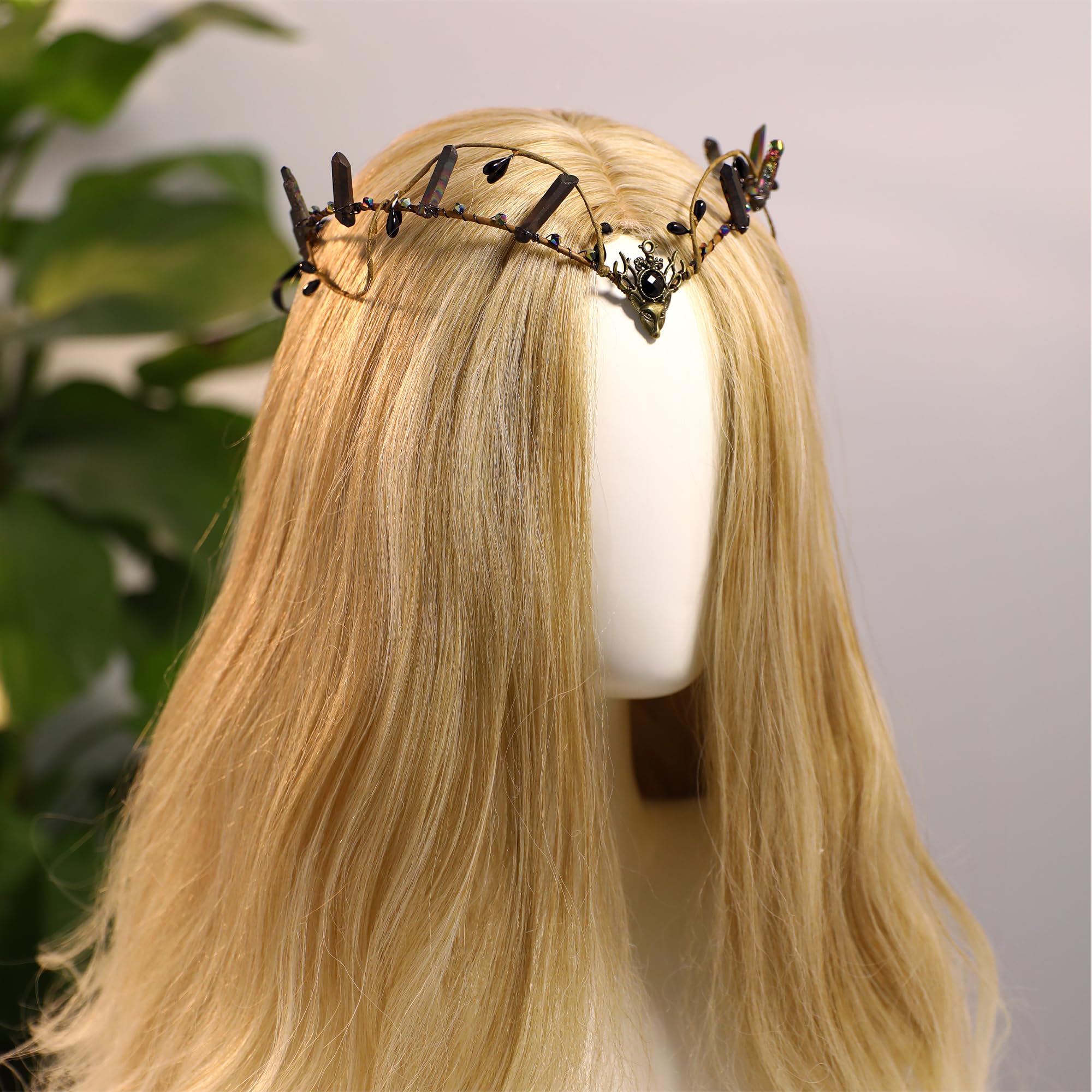 MOSTORY Elf Crystal Crown Tiara - Viking Headband & Elven Circlet for Renaissance Faire, Halloween Costume, Cosplay, Fantasy Party & Medieval Wedding Accessories