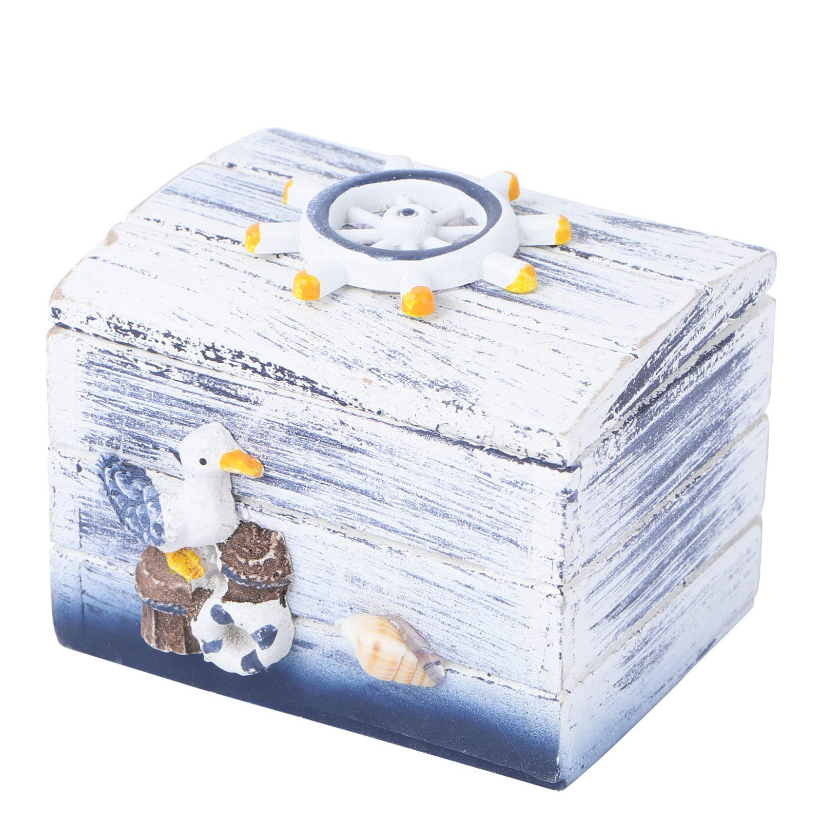 VOSAREA Wooden Storage Box - Desktop Jewelry Organizer, Sundries Case, Candy Box with Nautical Beach Theme (Seagull Pattern) - Perfect for Home Decor, Office Organization & Beach Wedding Favors