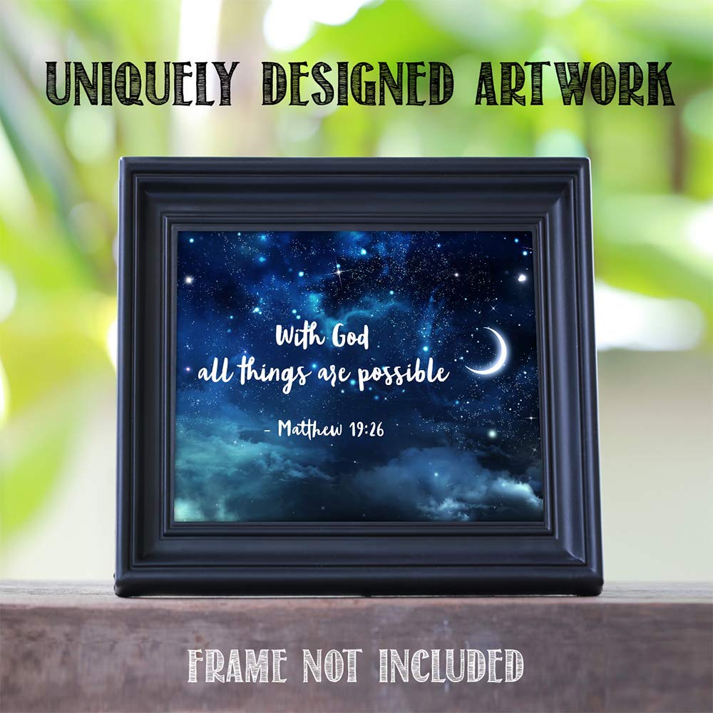 TJ Originals - Matthew 19:26 Bible Verse Wall Art 'With God All Things Are Possible' - 11x14 Inspirational Christian Home Decor for Living Room, Bedroom & Office - Perfect Gift for Women, Family & Friends (Starry Night Design)