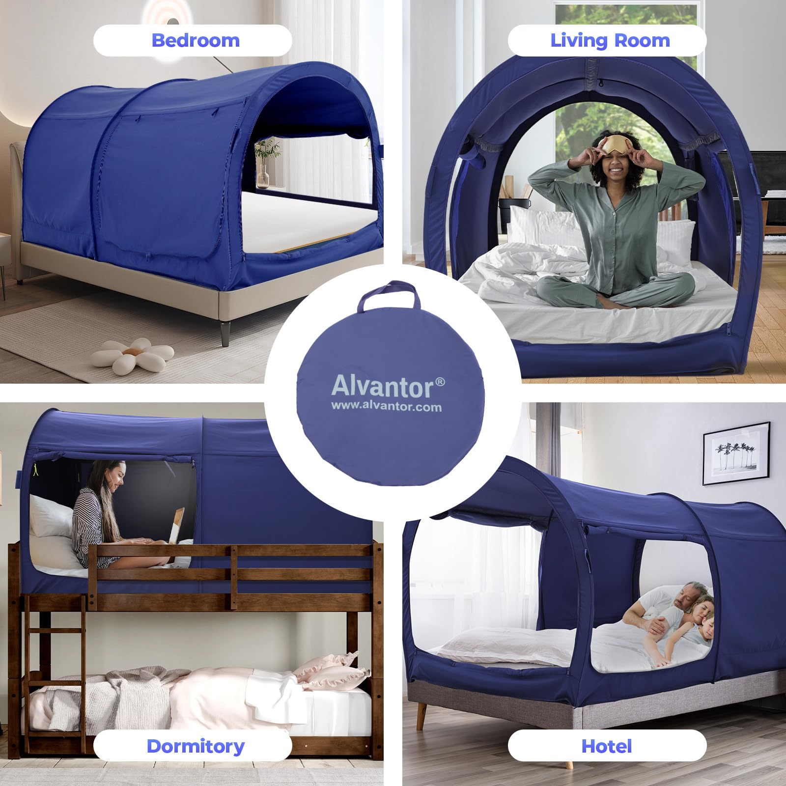 Alvantor Bed Canopy Tent - Twin Size Privacy Sleeping Tent for Kids & Adults, Breathable Grey Pop-Up Bed Tent with Portable Frame, Light Reducing Indoor Canopy (Mattress Not Included) - Perfect for Bedrooms, Dorms, Camping & Creating Cozy Privacy Spaces