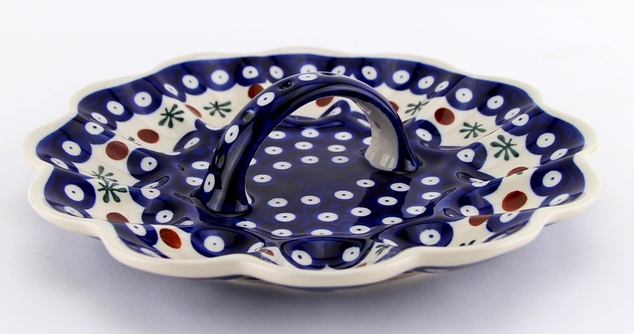 Authentic Polish Pottery Egg Plate - Boleslawiec Ceramics #1559-41 Pattern, 9.5