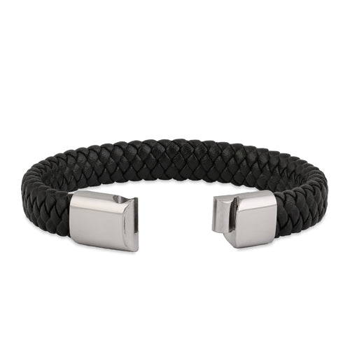 Premium Stainless Steel Black Leather Braided Bracelet for Men & Women - Durable Fashion Jewelry Gift for Casual Wear, Date Night & Special Occasions