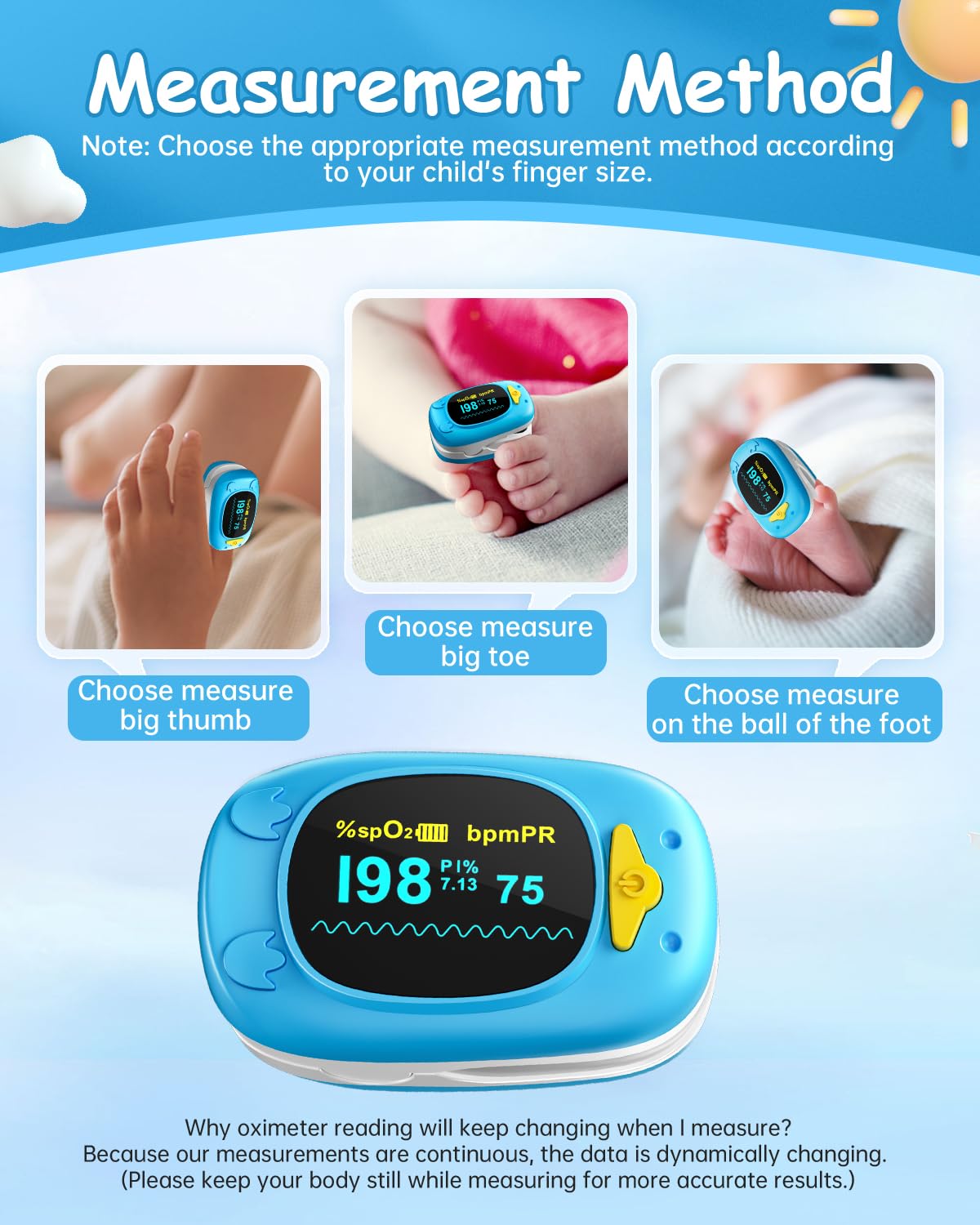 **Kids Fingertip Pulse Oximeter - Portable Blood Oxygen Saturation Monitor for Children with OLED Display & 2 AAA Batteries - Ideal for Home, Travel, and Sports Activities**