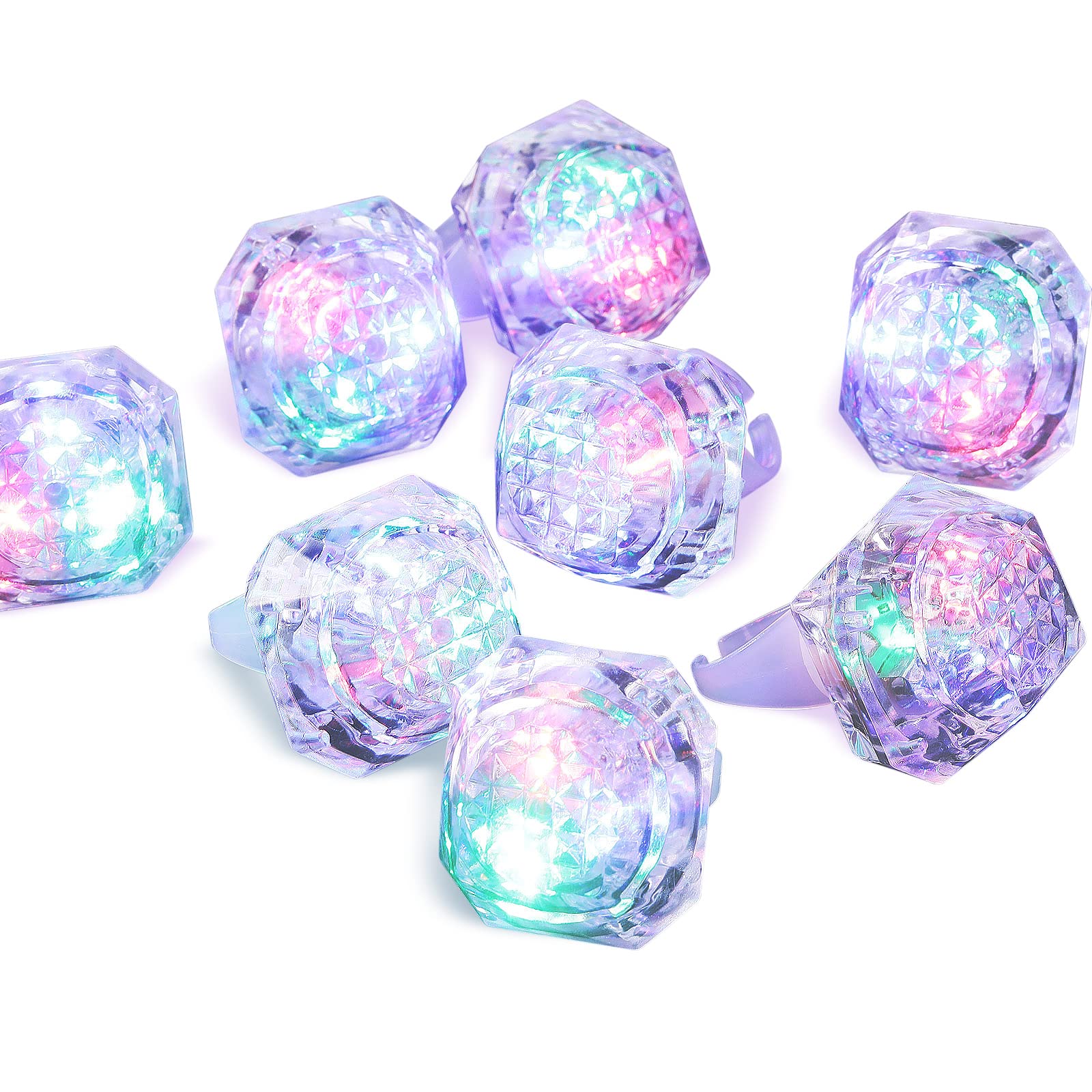 Hicarer 8 Pack LED Light Up Rings - Flashing Plastic Diamond Glow Party Favors for Bachelorette, Birthday, Wedding & Bridal Shower - Glow in The Dark Accessories (White) - Perfect for Night Parties, Raves & Festive Celebrations