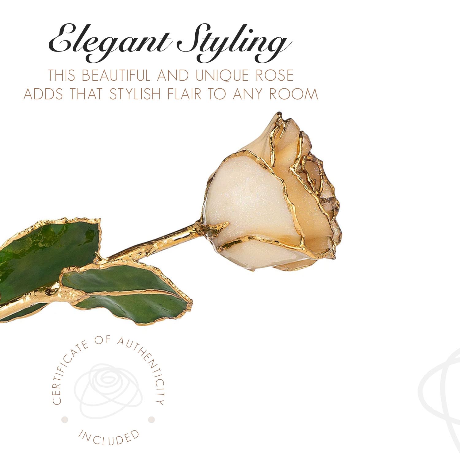 24K Gold Dipped Real White Rose with Diamond - April Birthstone Gift, 11-12