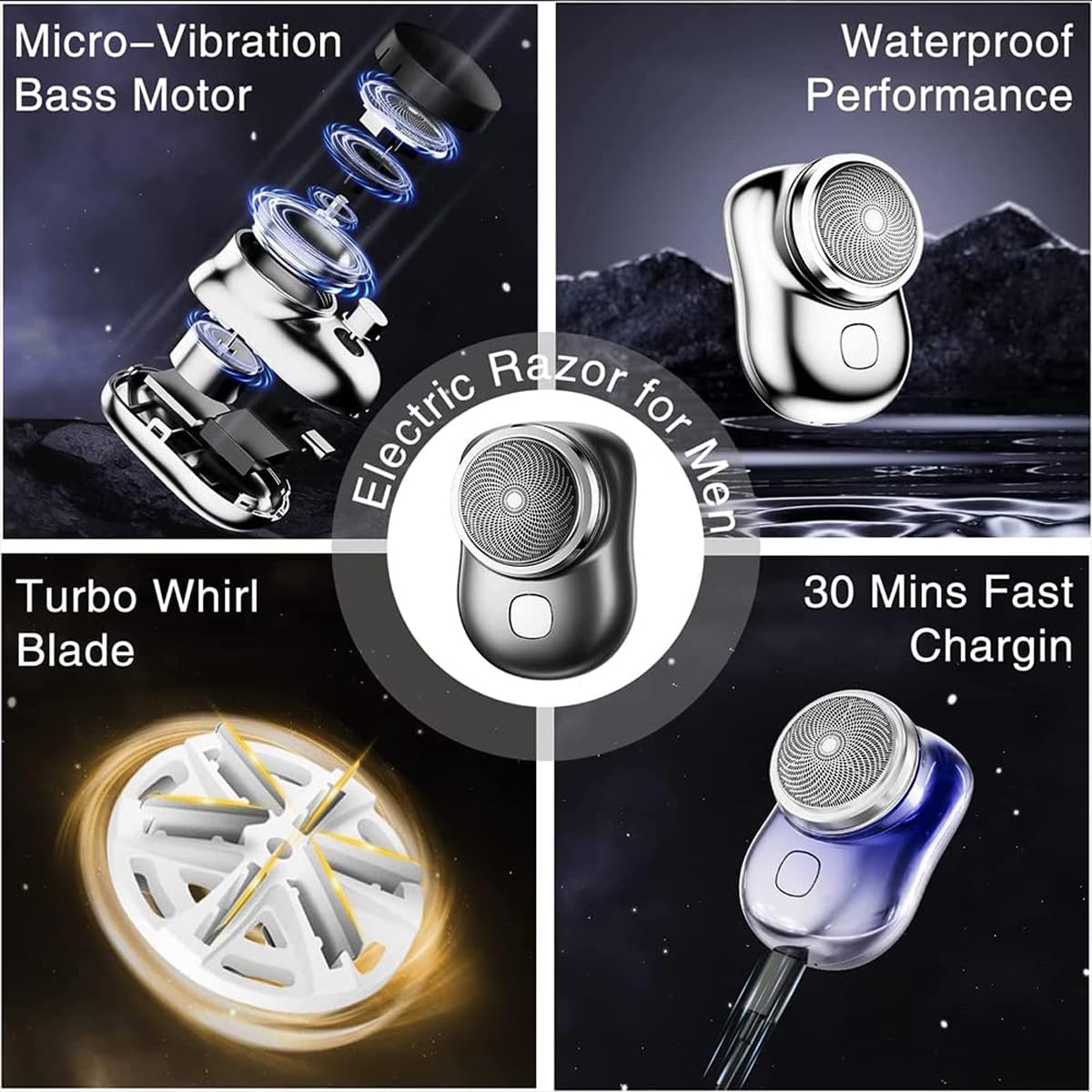 Zao Mini Electric Razor for Men 2023 - Portable Wet/Dry Shaver with USB Charging, Pocket-Sized Travel Shaver, Washable Beard Trimmer - Perfect for Home, Travel & Gym Use (Blue)