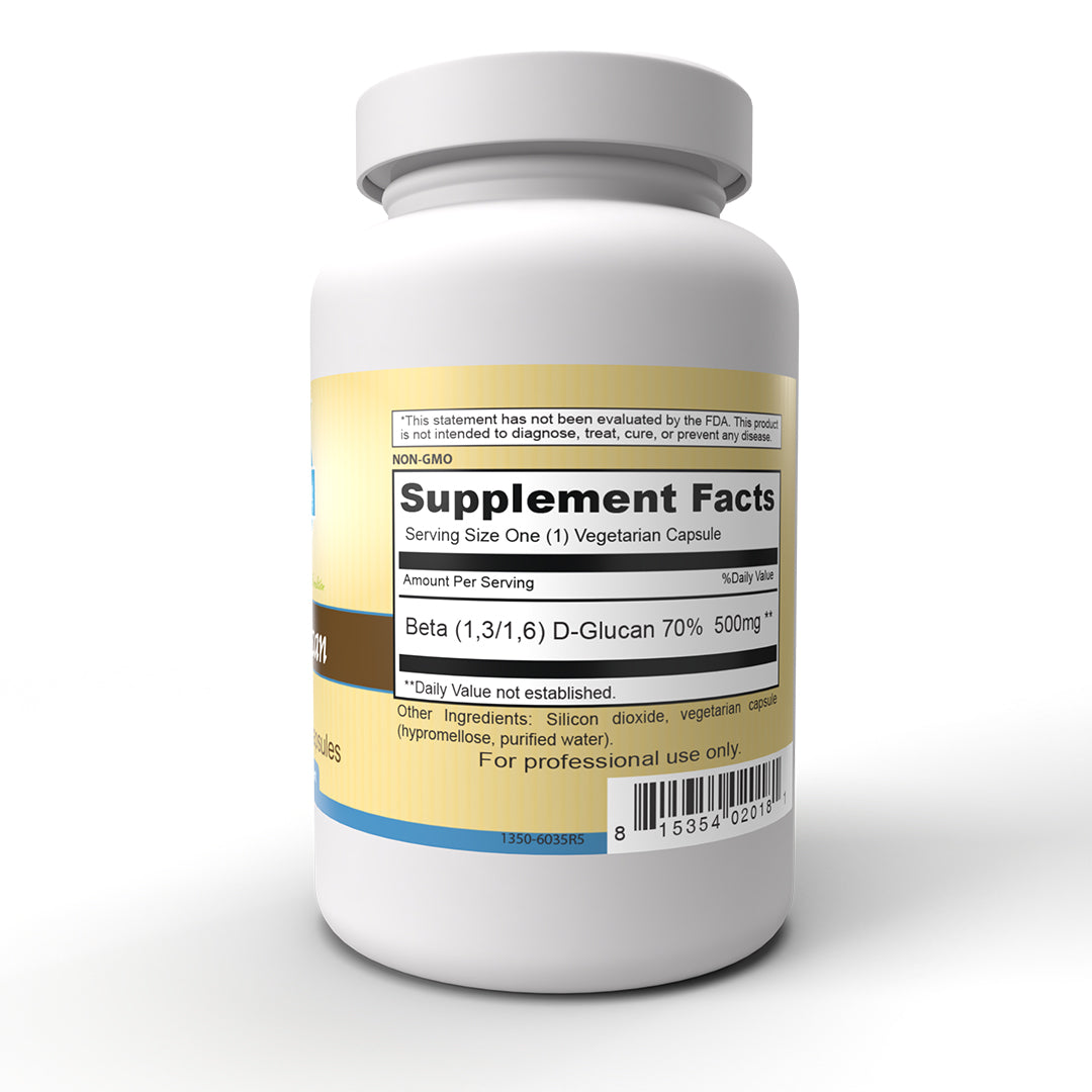 Beta Glucan 500mg - 100 Vegetarian Capsules - Immune Support Supplement - Natural Polysaccharide Compound for Immune System Boost - Perfect for Cold & Flu Season Defense