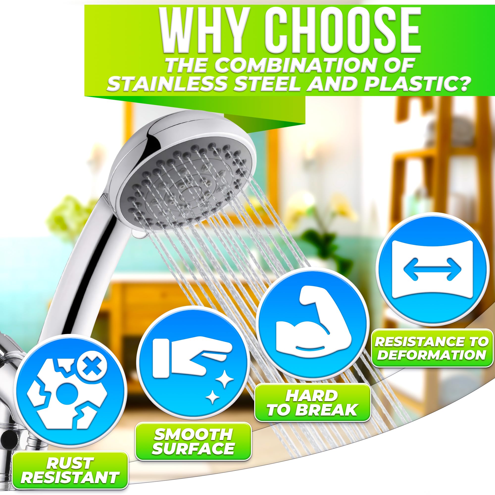 5-Mode Handheld Shower Head with 4.9 Ft Hose - 3.64 Inch Detachable Shower Wand with Sprayer Attachment - Water Saving Showerhead for Bathroom, Spa & Pet Washing