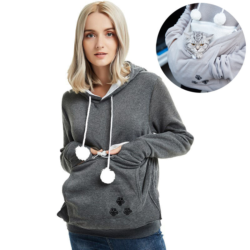 Cozy Winter Women's Hoodie with Pet Pocket - Cute Pullover Sweatshirt for Cat Lovers | Perfect for Cold Weather & Pet Snuggles