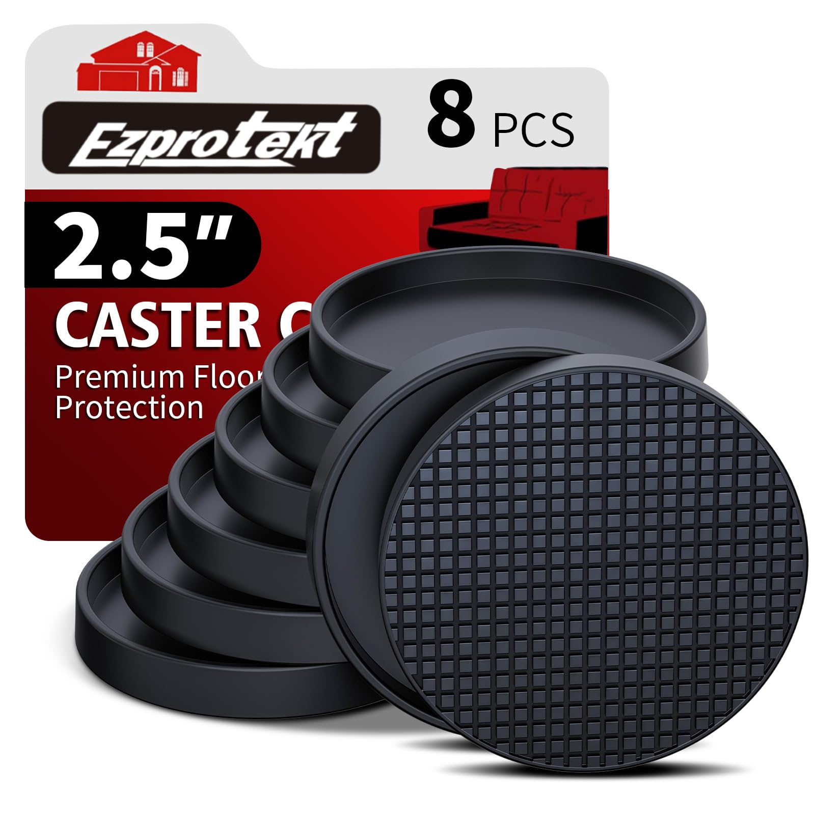 Non Slip Furniture Coasters - 2.5 Inch Round Rubber Furniture Pads for Hardwood Floors, 8 Pack Anti-Slide Furniture Feet Protectors for Bed, Couch, Chair - Perfect for Home, Office & Moving Protection (Black)