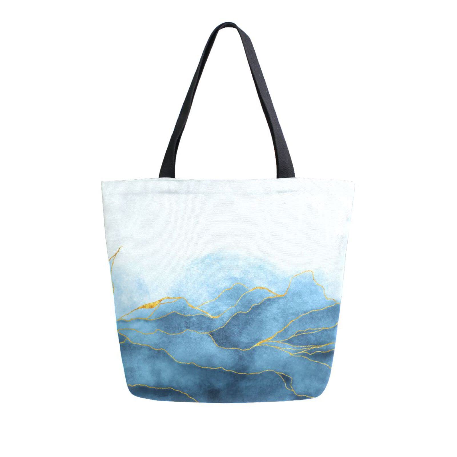 Stylish Navy Blue Marble Tote Bag for Women - Durable Washed Canvas Shoulder Bag & Purse with Top Handle - Perfect for Work, Travel and Daily Use (226ut8a)