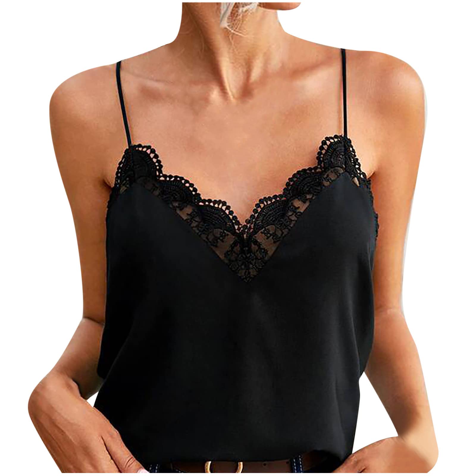 Sexy Patchwork Lace Camisole Top for Women - Solid Color Ladies Vest - Perfect for Casual Wear, Date Night & Summer Outfits