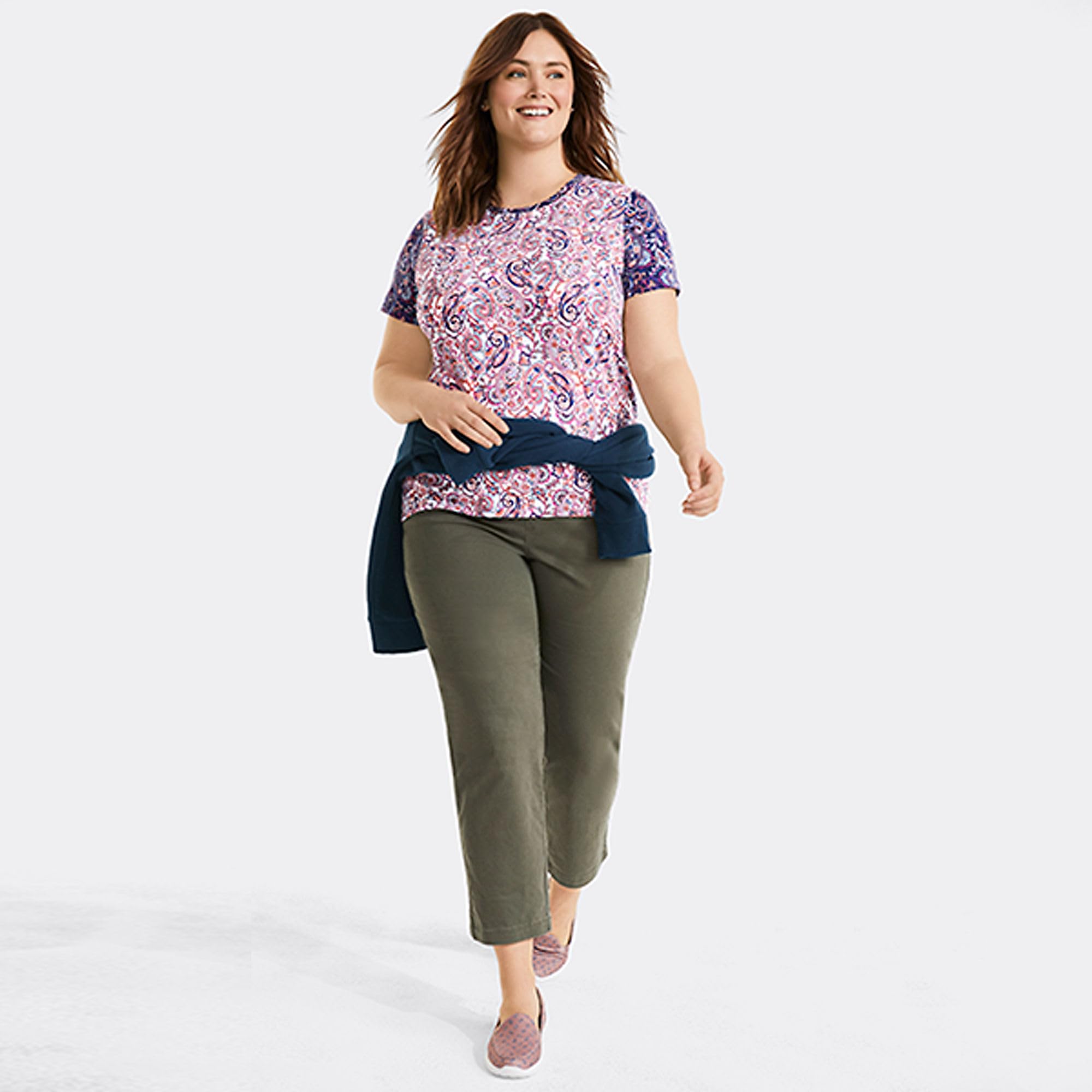 Lands' End Women's Mid Rise Pull-On Chino Crop Pants - Forest Moss, Size 10 Regular | Comfortable Stretch Casual Pants for Work, Travel & Everyday Wear