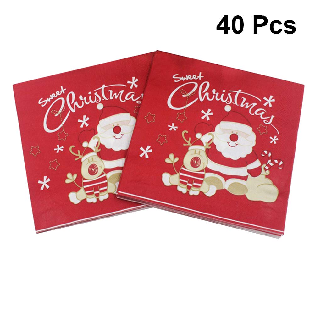 Christmas Disposable Napkins - 40 Pcs Lovely Elk Pattern Holiday Dinner Tissue for Xmas Party, Thanksgiving, New Year & Winter Celebrations - Perfect for Festive Table Decorations, Family Gatherings & Office Parties