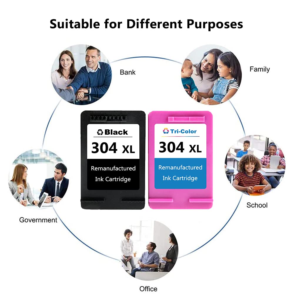 HP 304XL Ink Cartridges Replacement - Compatible with HP Deskjet 2600, 2632, 3720, 3721, 3723, 3758 & Envy 5000, 5010, 5012, 5014 Printers (1 Black + 1 Tri-Color Pack) - Ideal for Home Office Printing, School Projects, and Everyday Documents