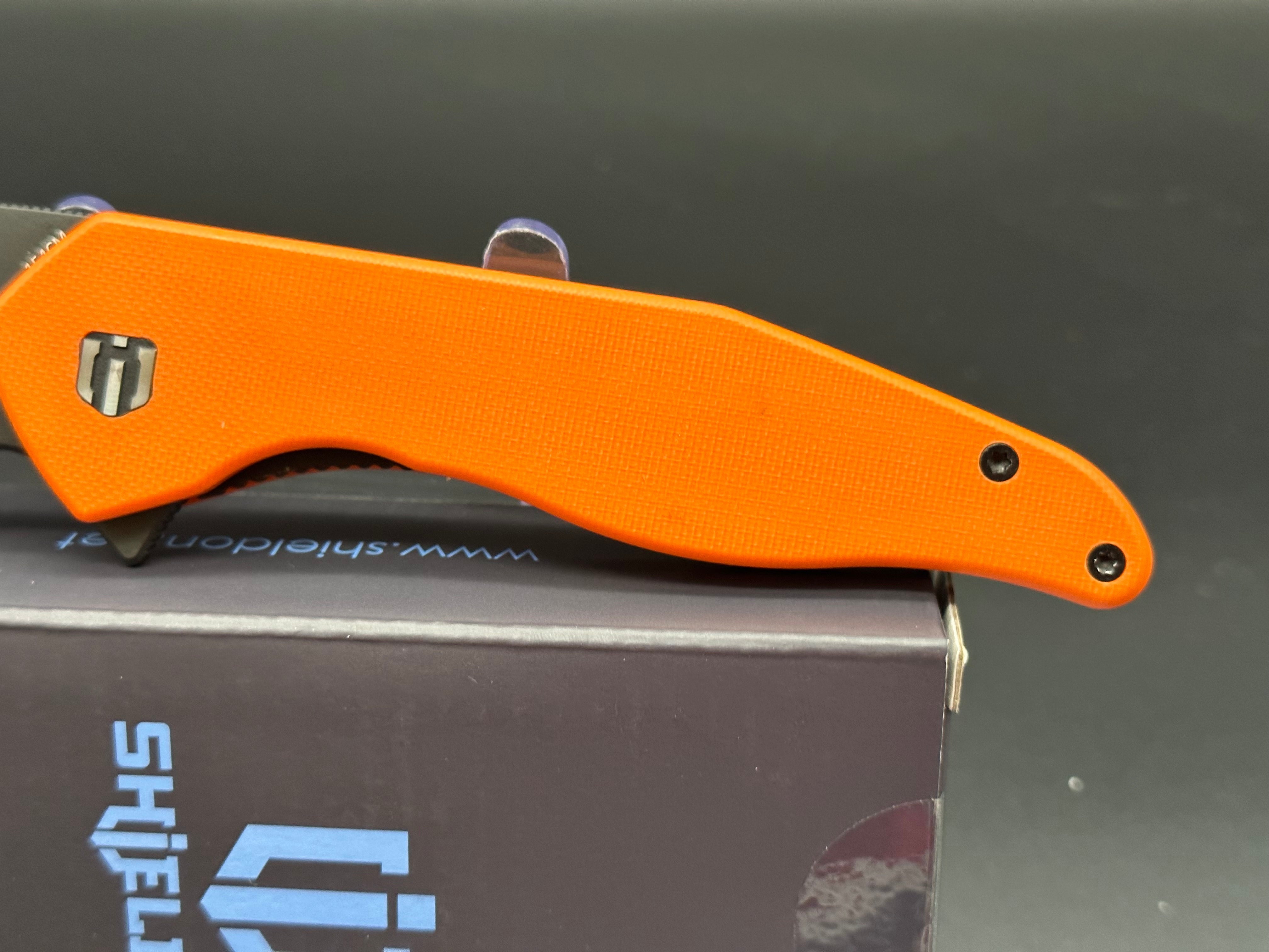 SHIELDON VIPER TANGERINE G10 Handle Folding Knife - 154CM Stainless Steel Blade - EDC Pocket Knife for Camping, Hiking & Outdoor Survival