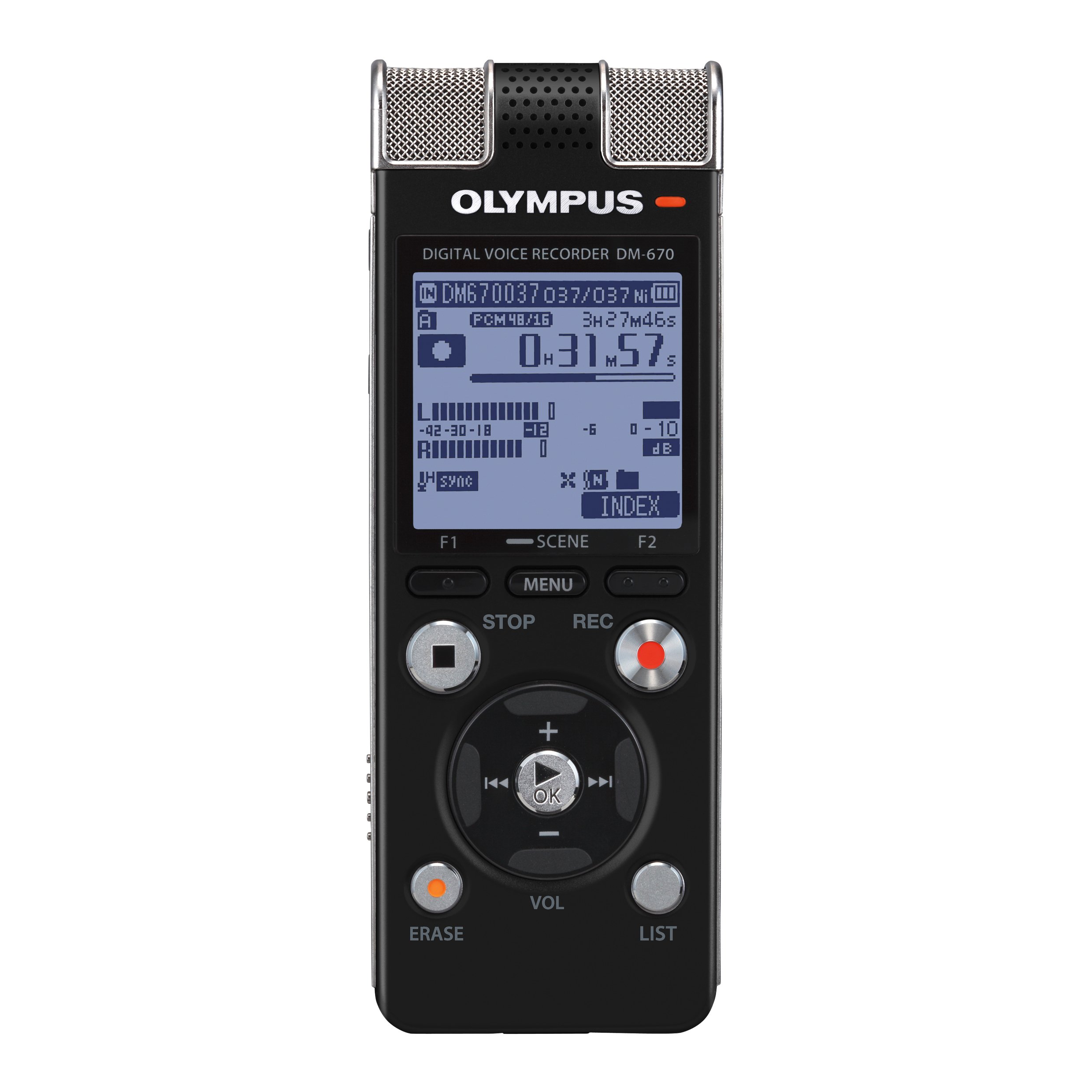 Olympus DM-670 8GB Digital Voice Recorder with CS-138 Carrying Case, Rechargeable Batteries, Stereo Earphones & USB Cable - Perfect for Lectures, Interviews & Meetings