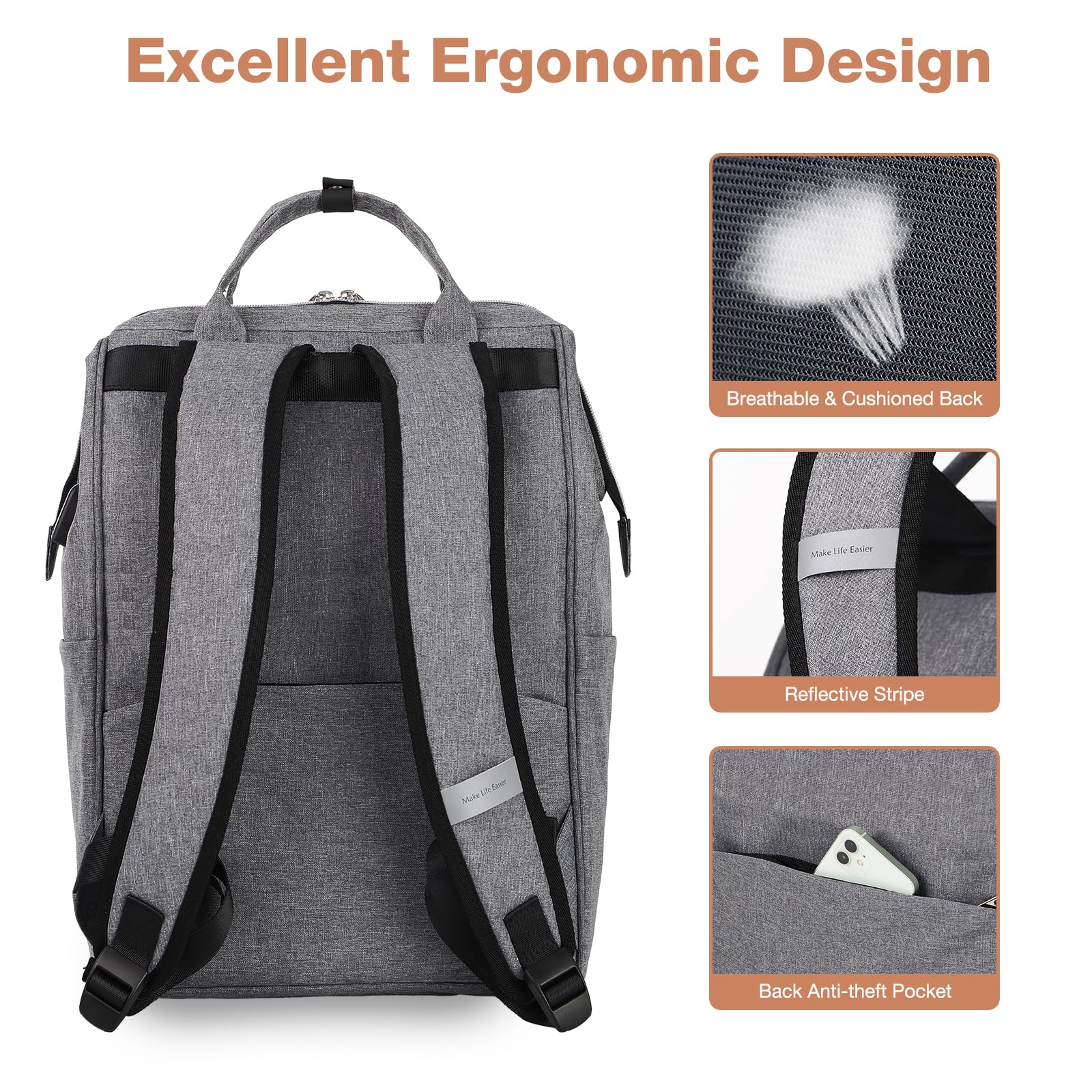 Lekesky 15.6 Inch Water Resistant Anti-Theft Laptop Backpack for Men & Women - Business Travel, School, College & Work Computer Bag - Perfect for Commuting, Office & Campus Use (Dark Grey)
