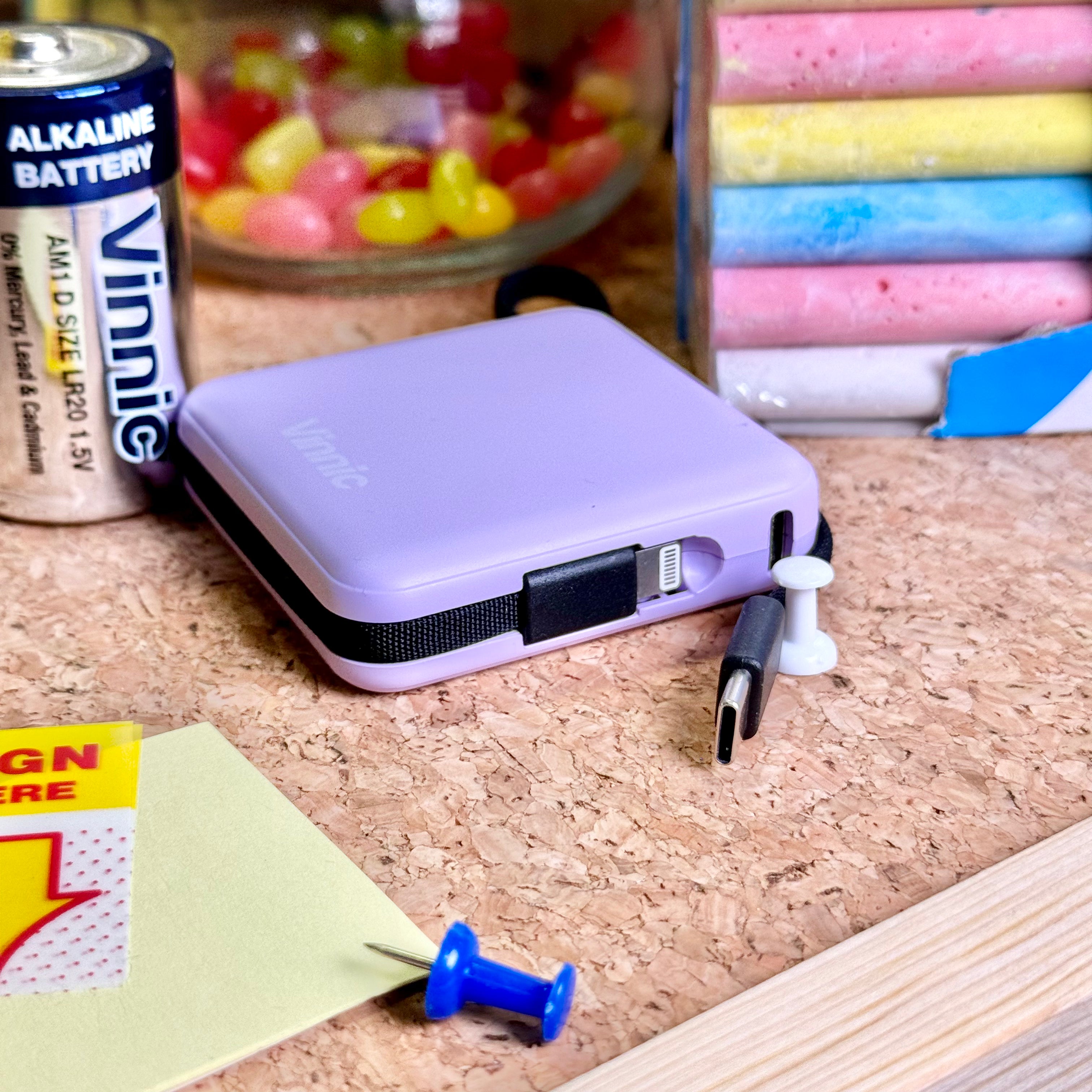 Vinnic DAMAVAND 5000mAh Ultra-Compact Portable Charger with Built-in USB Cable - Perfect for Travel, Camping & Emergency Power Backup