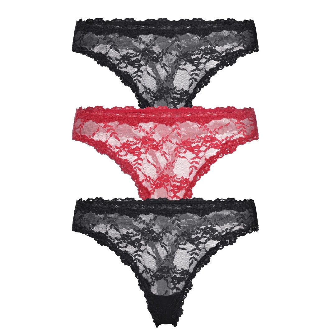 Maria Thong 3-Pack - Sexy Lace Underwear for Women in Black & Love Song | Comfortable & Breathable Panties for Everyday Wear, Date Night & Special Occasions