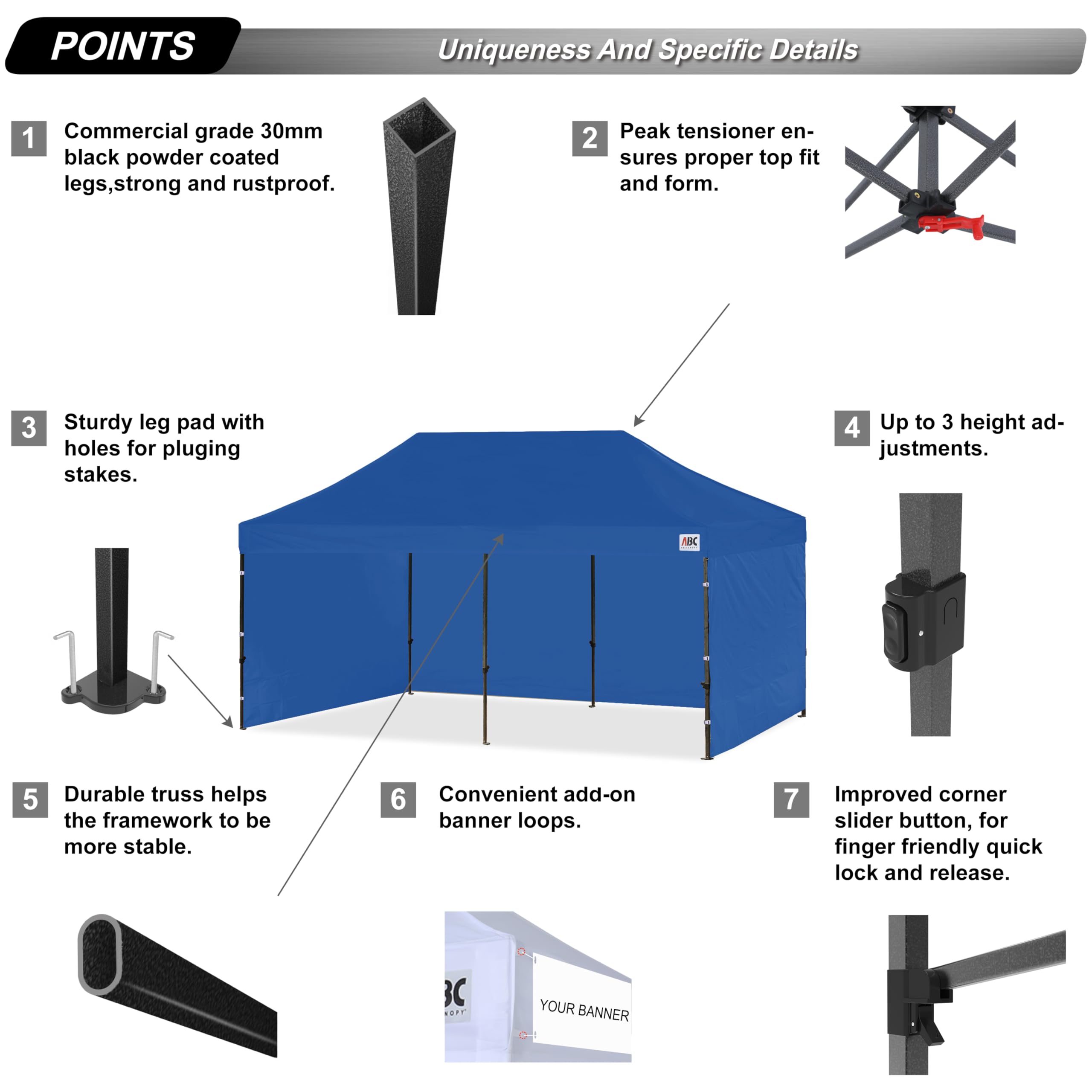 Heavy Duty 10x20 Pop Up Canopy Tent with Sidewalls - Navy Blue Commercial Canopy for Outdoor Events, Farmers Markets & Backyard Parties