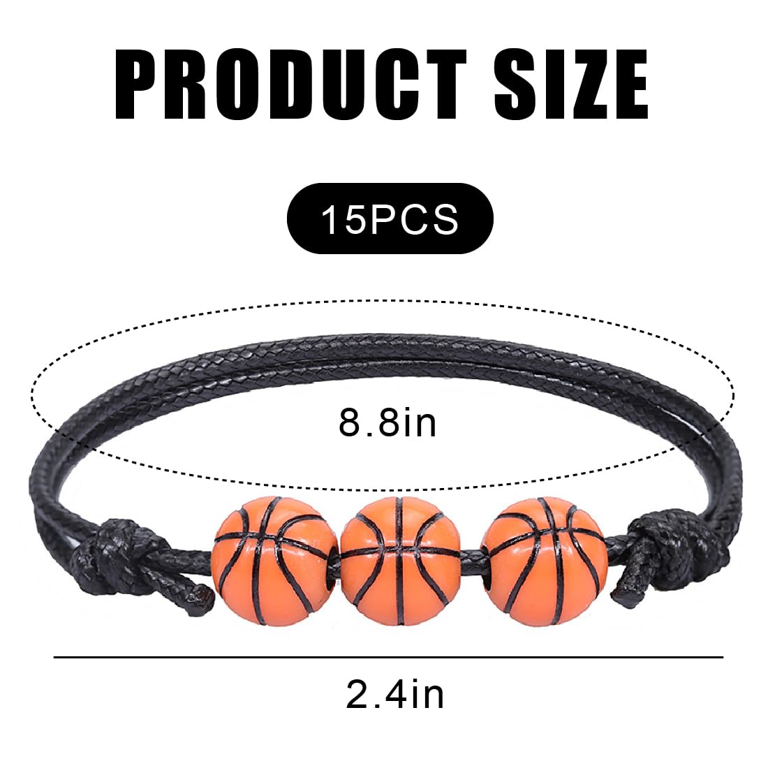 Adjustable Braided Basketball Bracelets - 15pcs for Kids, Teens & Adults - Team Sports & Party Gifts