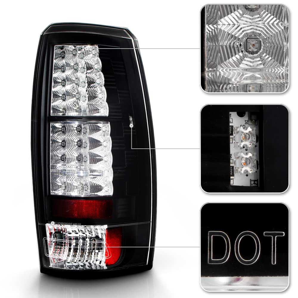 ACANII Black LED Tail Lights Brake Lamps Pair Set - Compatible with 2007-2013 Chevy Avalanche (Driver & Passenger Side) - Durable Replacement for Enhanced Visibility & Safety - Perfect for Night Driving, Off-Roading & Custom Car Upgrades