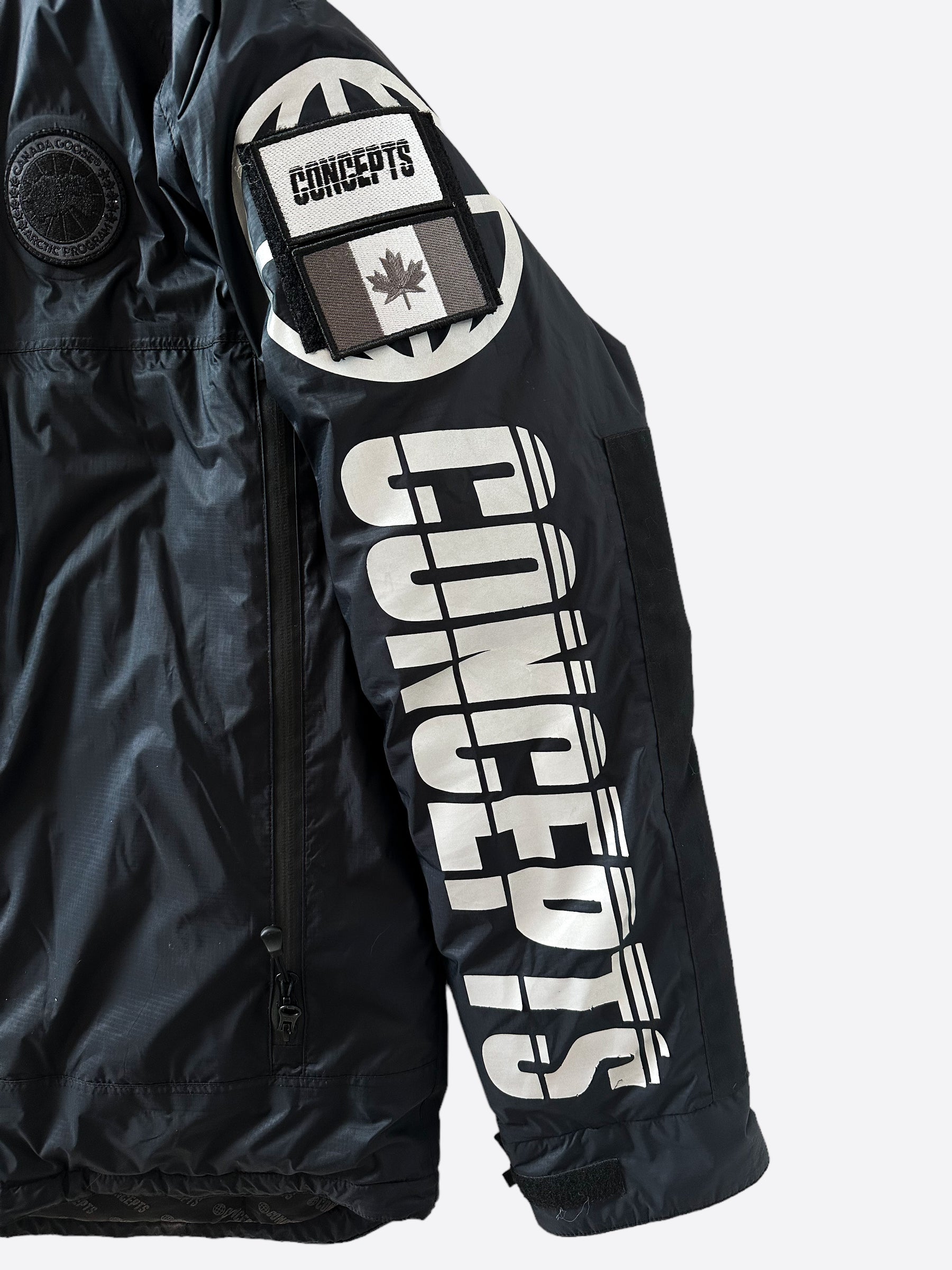Canada Goose Concepts Black Reflective Patches Denim Jacket - Waterproof Winter Coat for Men & Women - Perfect for Urban Commuting, Outdoor Adventures & Cold Weather Fashion