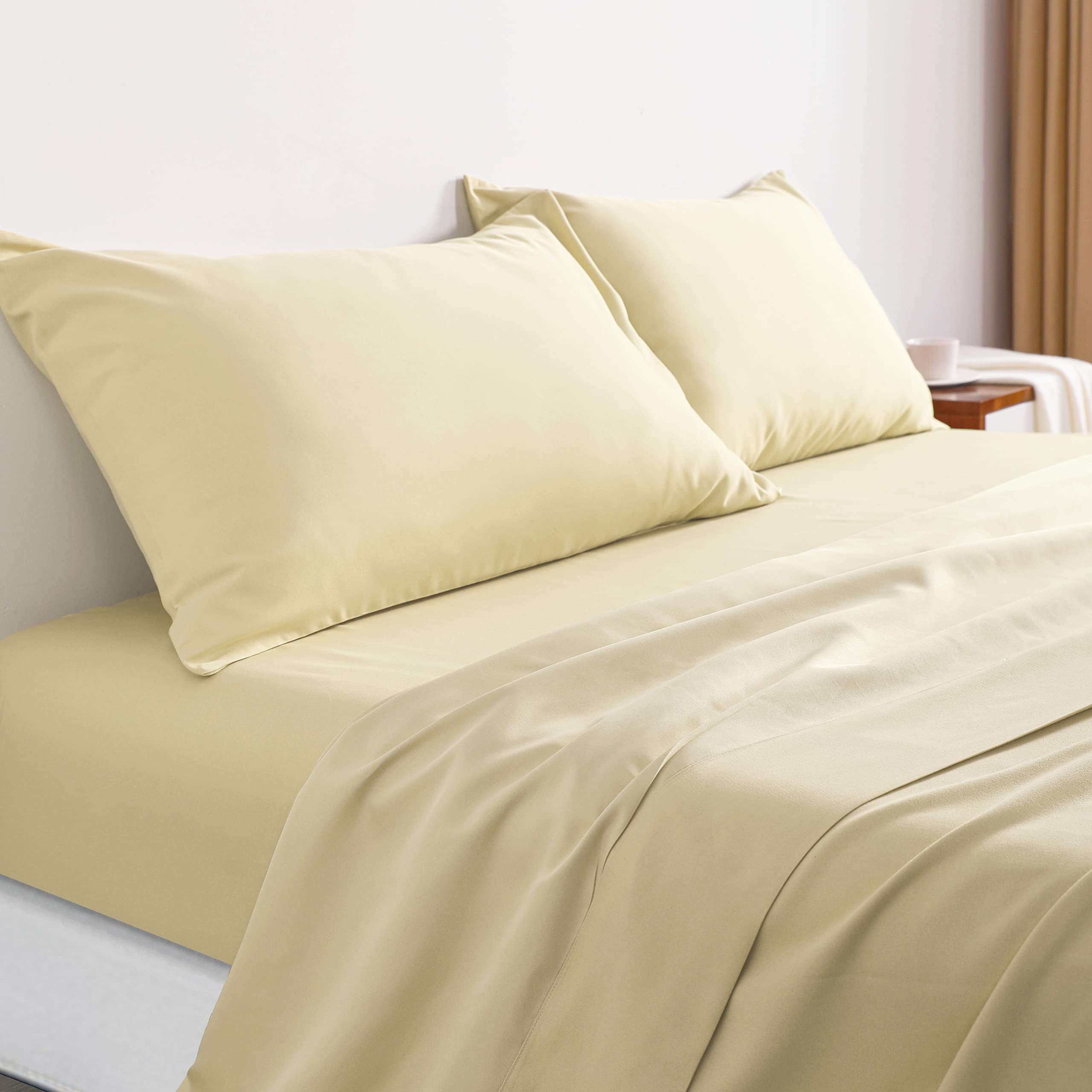 NTBAY 3-Piece 100% Microfiber Twin Bed Sheet Set - Ultra Soft 1800 Thread Count, Wrinkle & Fade Resistant, Deep Pocket Fitted Sheet (1 Flat, 1 Fitted, 1 Pillowcase) - Light Taupe - Perfect for Dorms, Guest Rooms & Kids' Beds