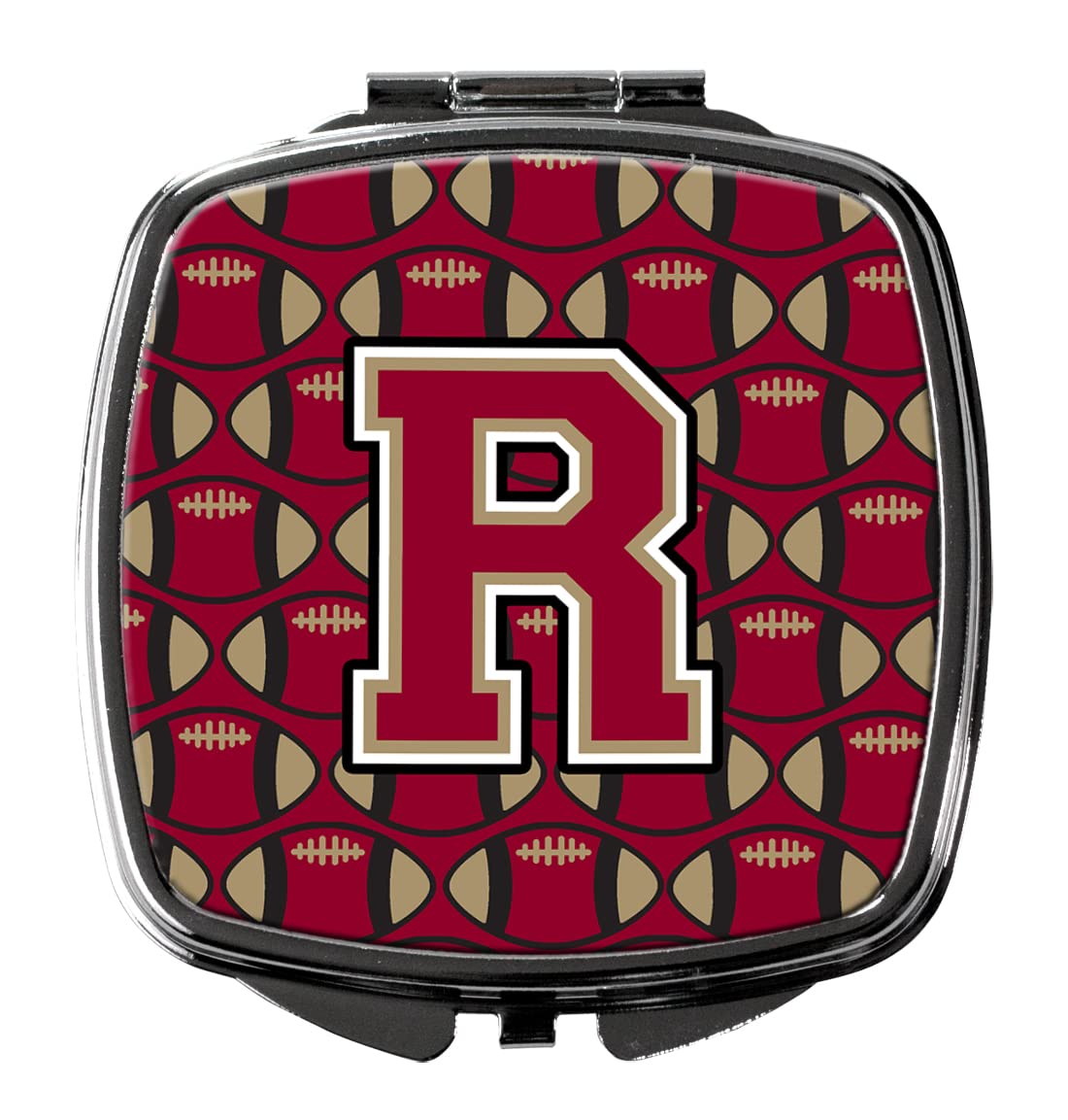 Caroline's Treasures CJ1078-RSCM Letter R Football Garnet & Gold Compact Mirror - Decorative Travel Makeup Mirror for Women & Girls, Perfect Gift, Pocket-Sized Folding Handheld Mirror for Purse, Gym Bag & Touch-Ups