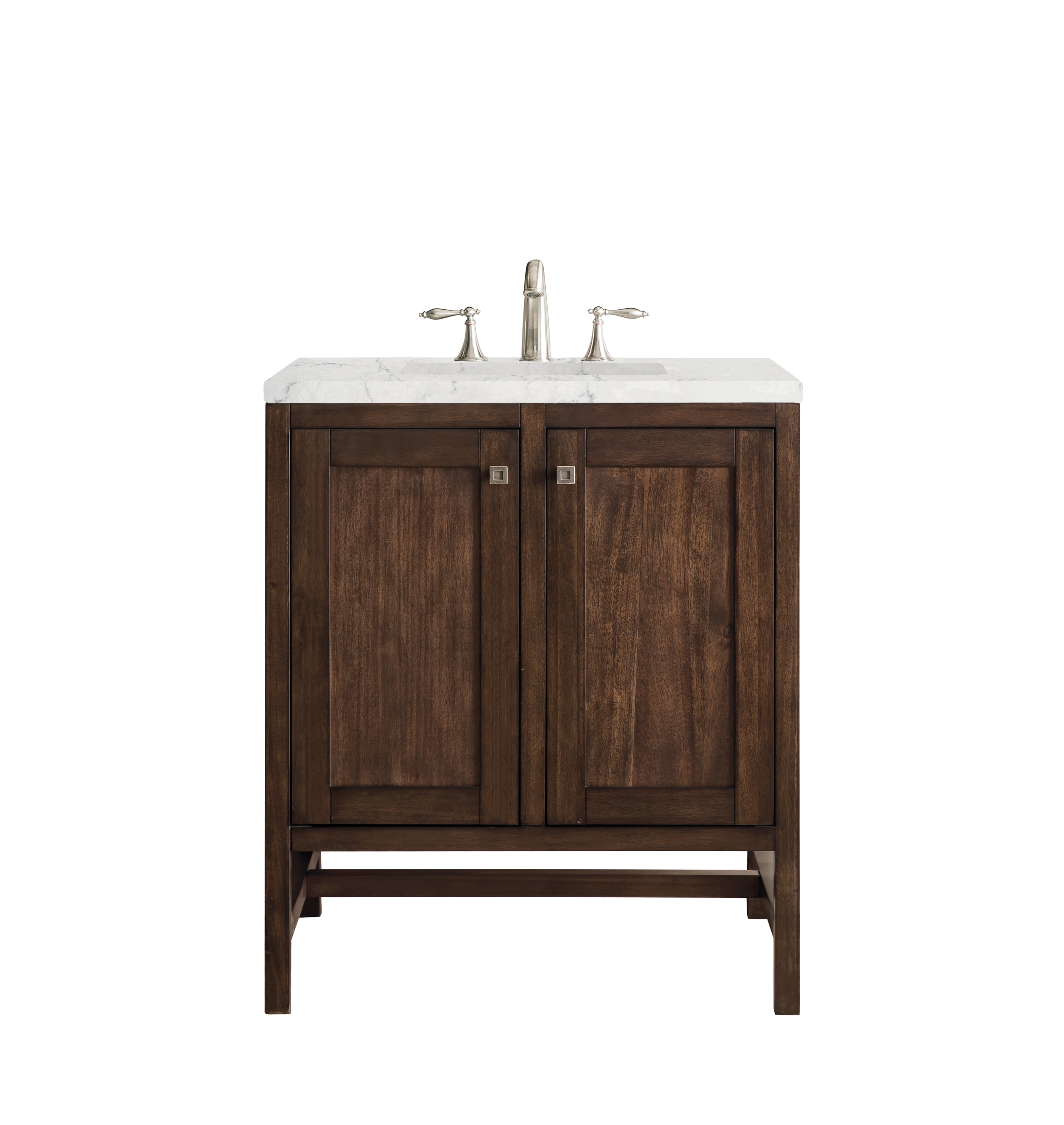 Addison 30 Inch Single Vanity Cabinet with Doors - Mid Century Acacia Wood Bathroom Vanity with 3CM Eternal Jasmine Pearl Quartz Countertop - Perfect for Modern Bathroom Renovation and Small Space Storage Solutions