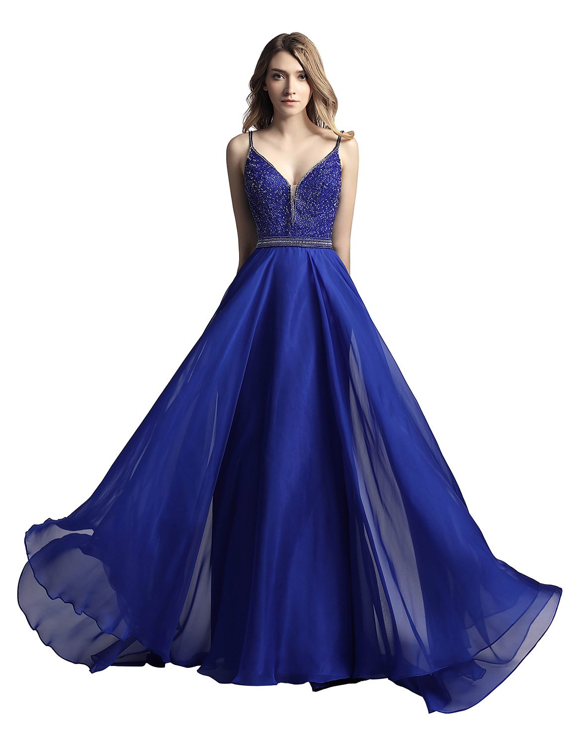 Sarahbridal Women's Elegant Spaghetti Strap Prom Dresses 2022 - Long Chiffon Backless Bridesmaid Gowns for Formal Events, Evening Parties & Wedding Celebrations