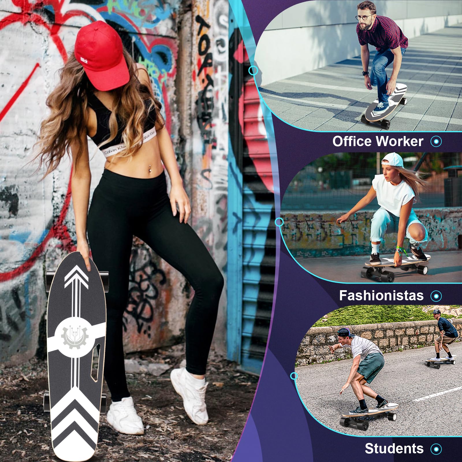 Caroma Electric Skateboard with Remote Control - 12.4 MPH Max Speed & 8 Mile Range - 3 Speed Modes Electric Longboard for Adults & Teens - Perfect for Commuting, Campus Travel & Outdoor Adventures