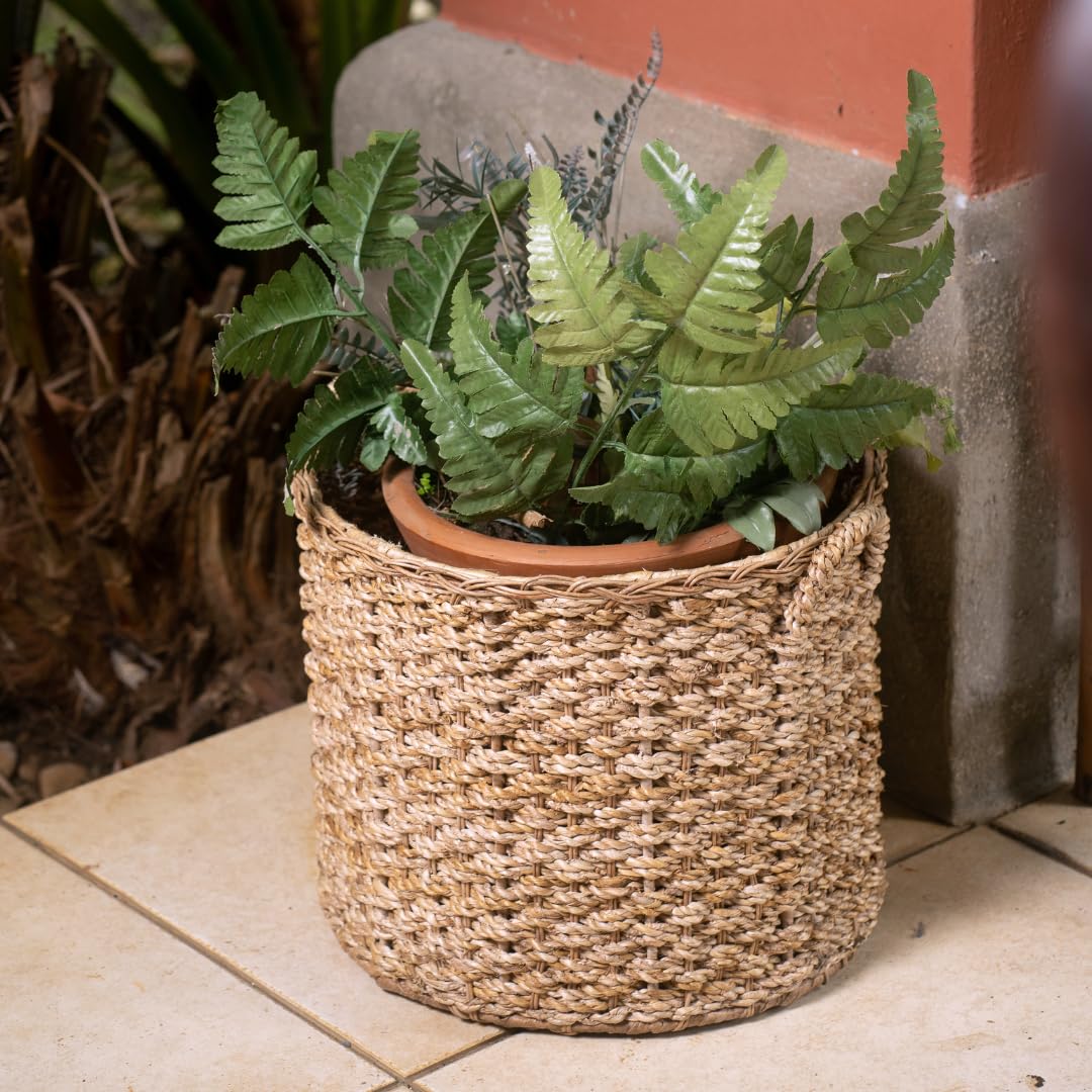 Large Round Woven Wicker Rattan Storage Basket with Handles - Natural Decor Organizer for Baby Toys, Laundry, Magazines & Towels | Perfect for Nursery, Bathroom & Living Room Organization