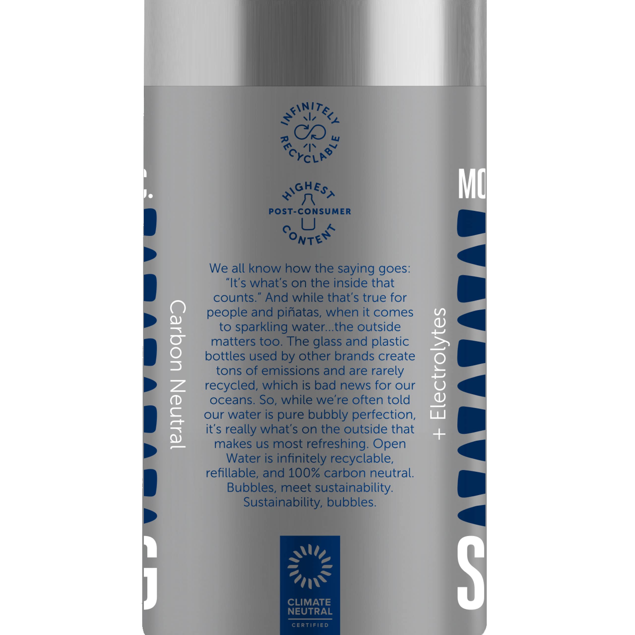 Open Water Sparkling Bottled Water with Electrolytes - 16oz Aluminum Bottles (Pack of 12) | BPA-Free, Eco-Friendly | Perfect for Hydration On-The-Go, Gym, Hiking & Outdoor Adventures